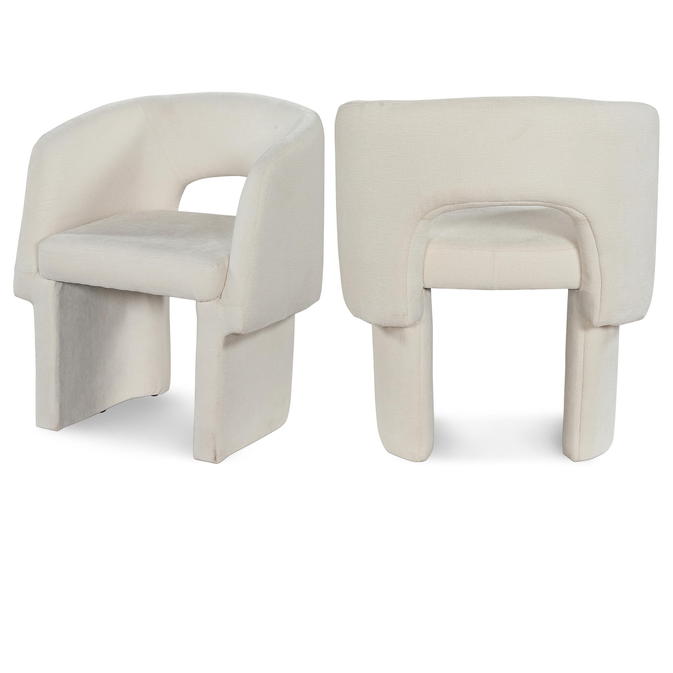 Meridian Emmet Cream Chenille Fabric Dining Chair / Accent Chair