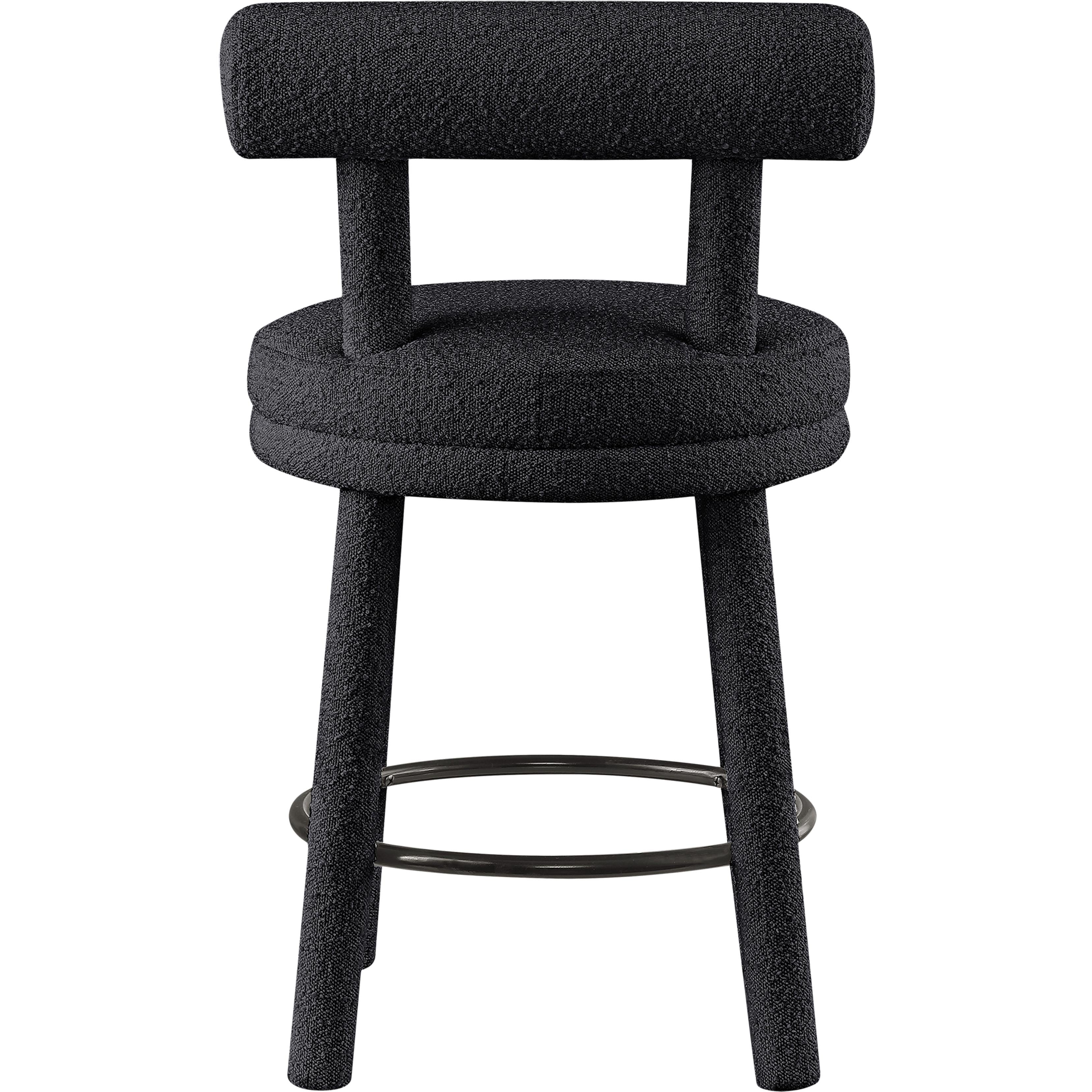 Meridian Parlor Black Boucle Fabric Stool