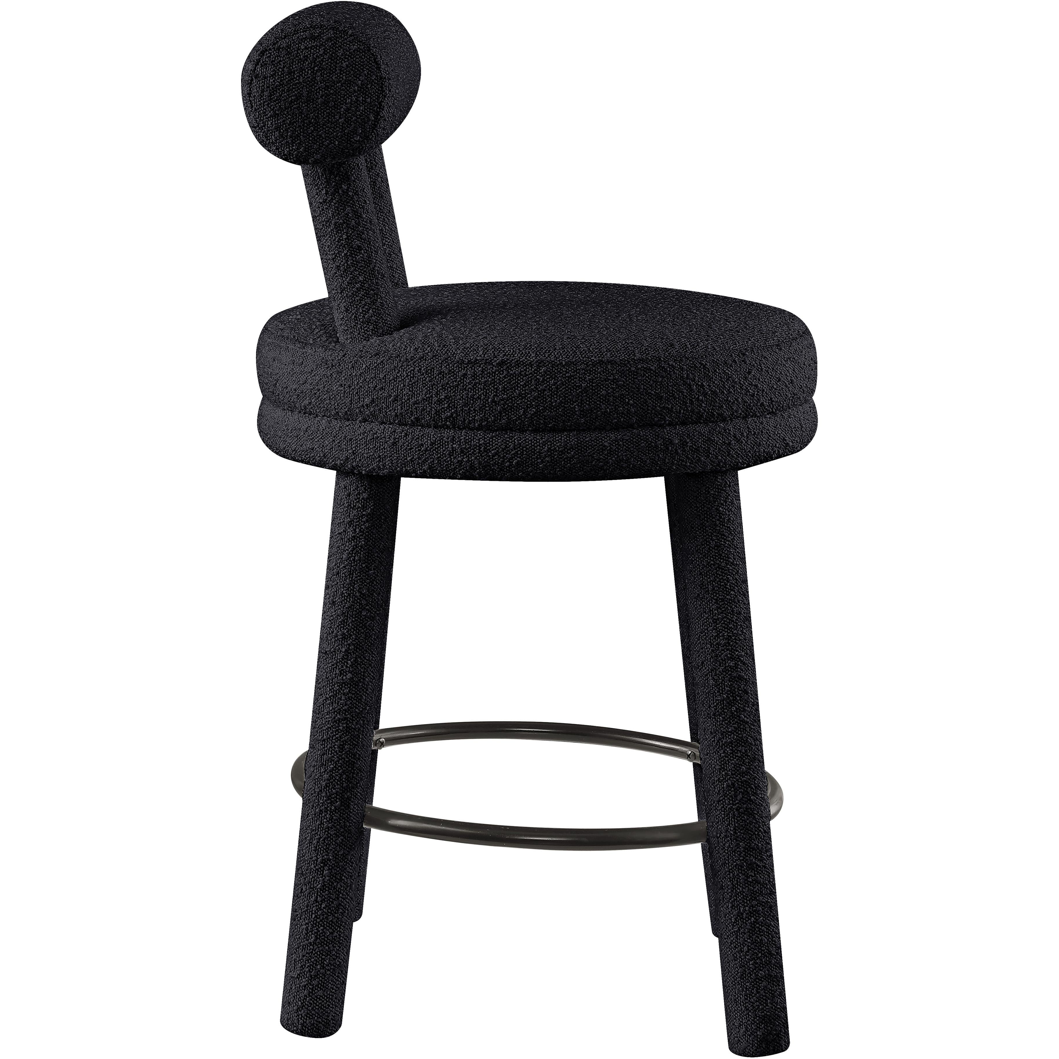 Meridian Parlor Black Boucle Fabric Stool