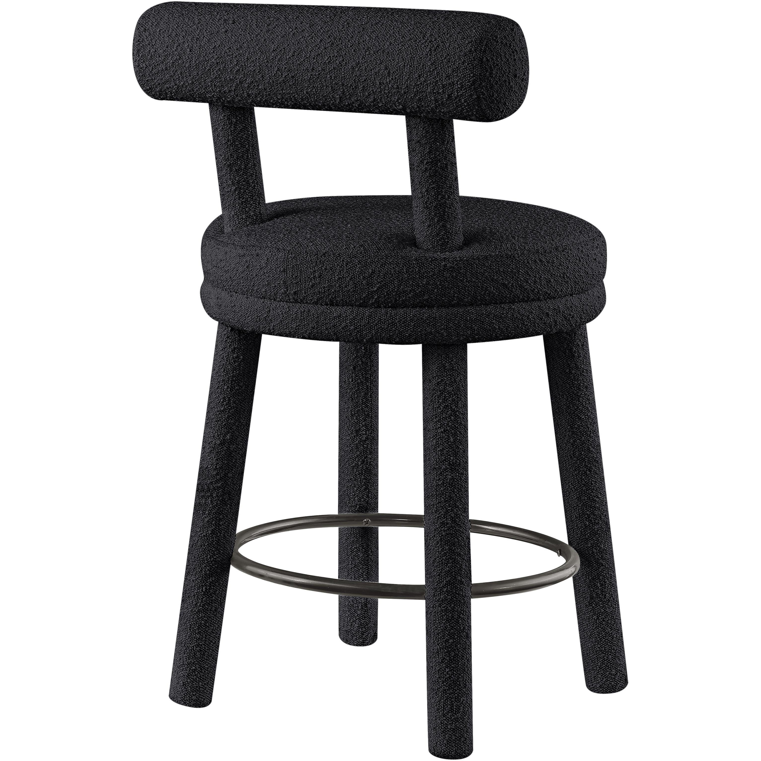 Meridian Parlor Black Boucle Fabric Stool