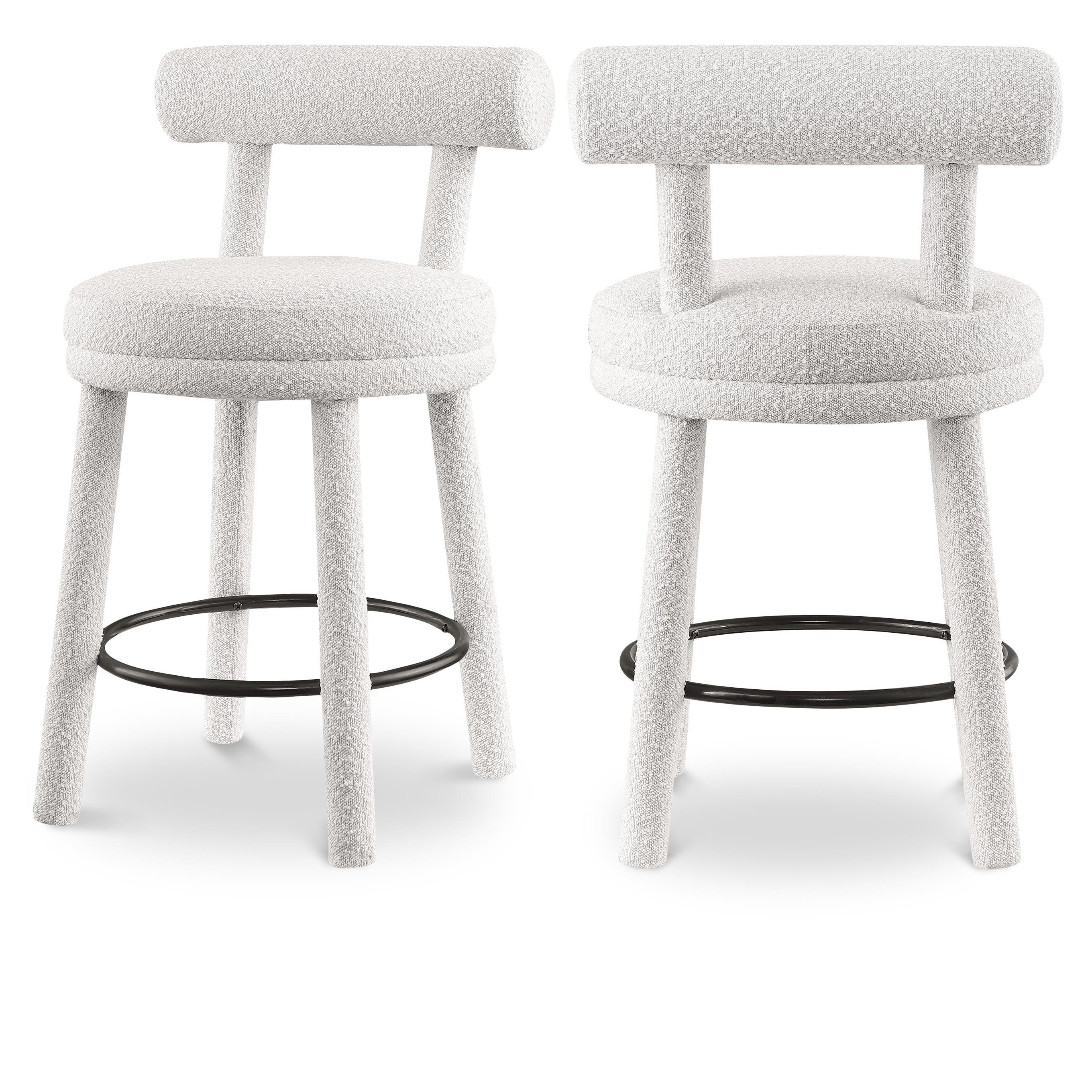 Meridian Parlor Cream Boucle Fabric Stool