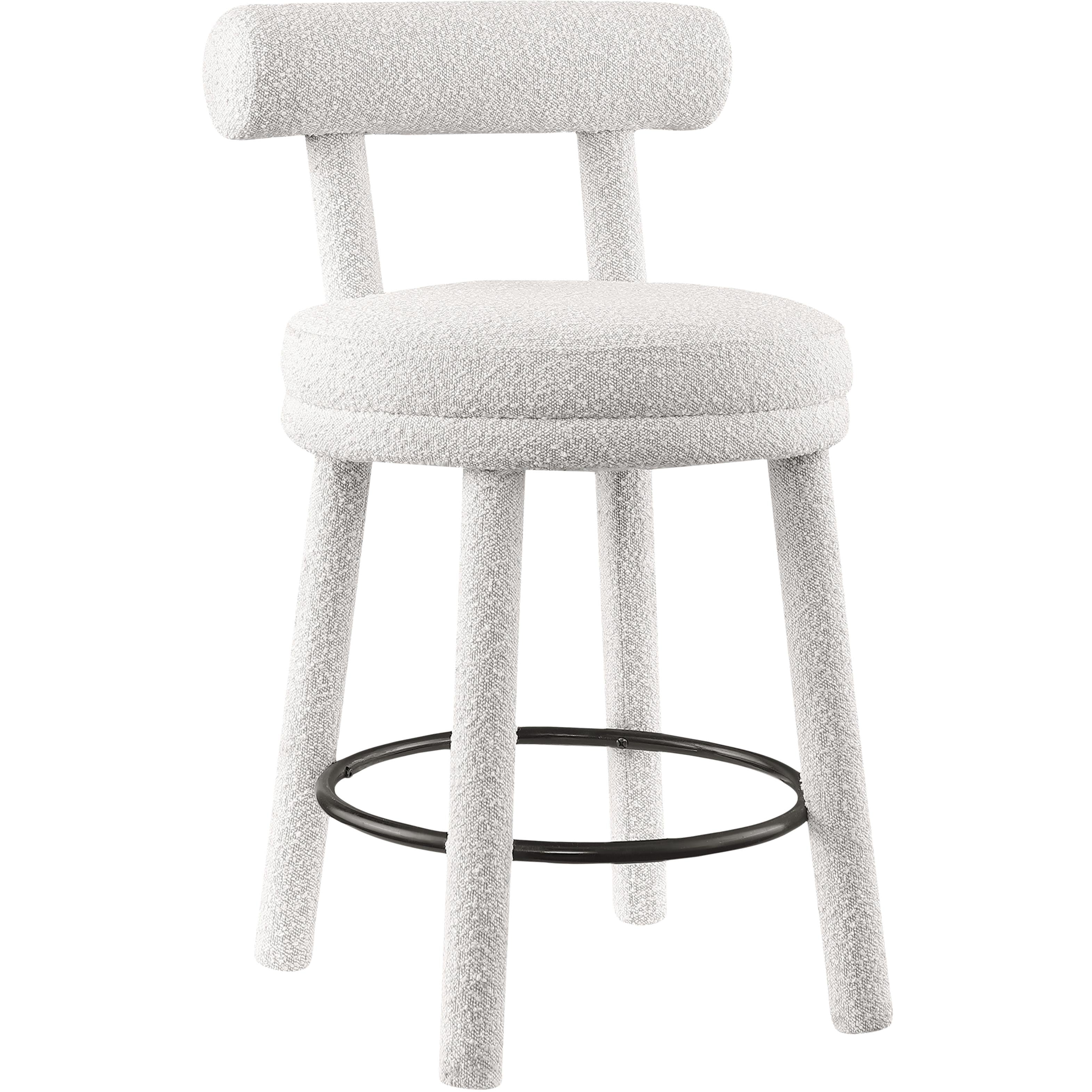 Meridian Parlor Cream Boucle Fabric Stool