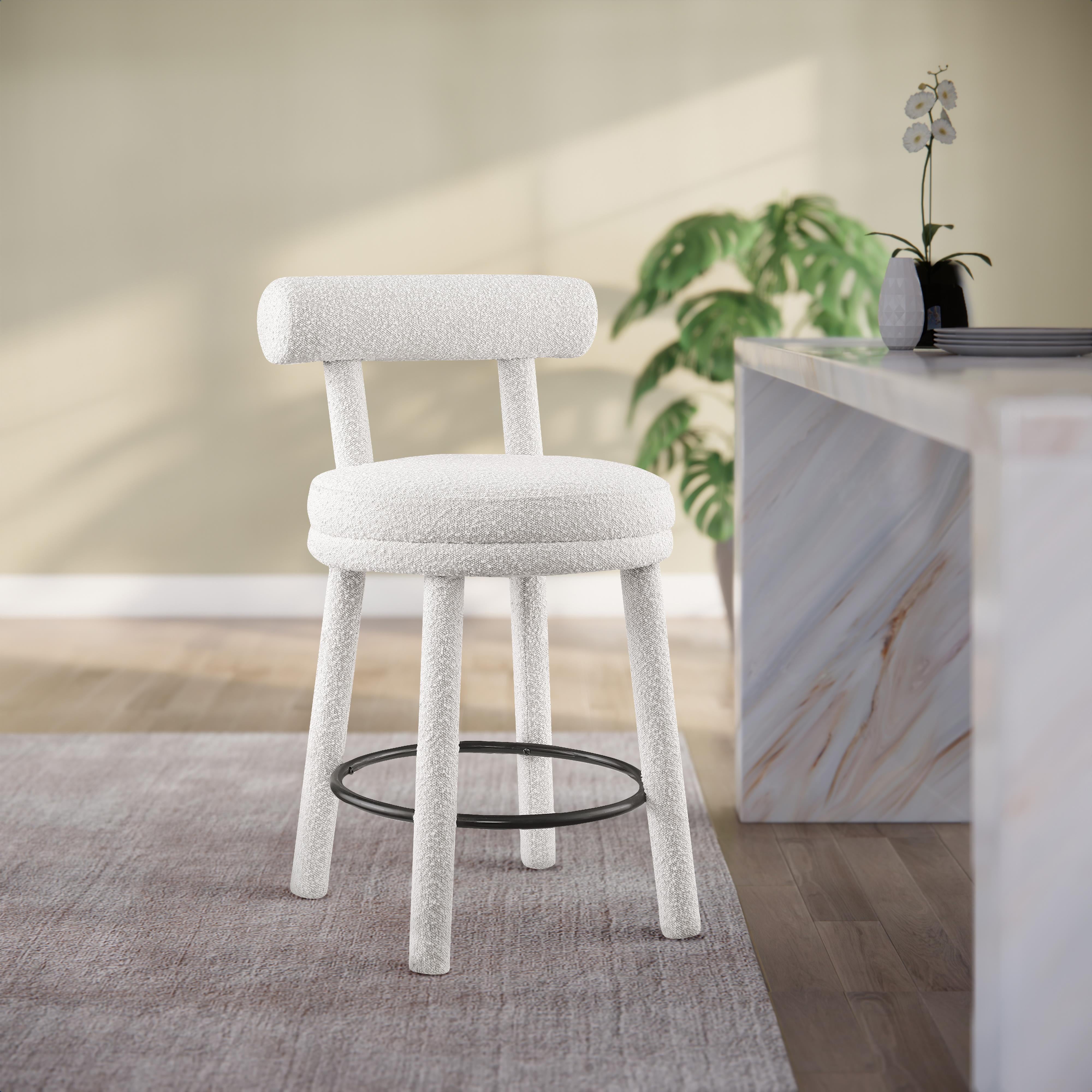 Meridian Parlor Cream Boucle Fabric Stool