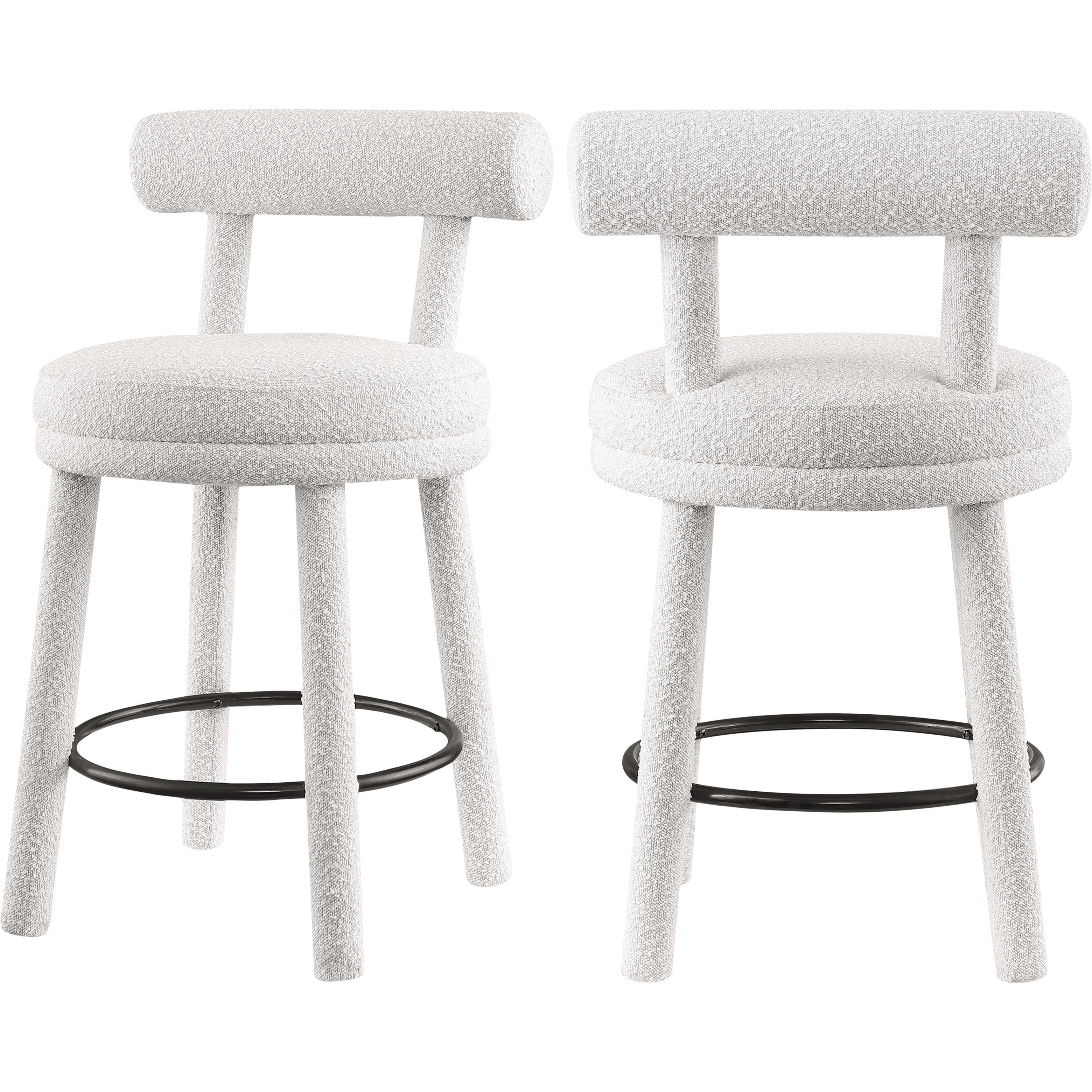 Meridian Parlor Cream Boucle Fabric Stool