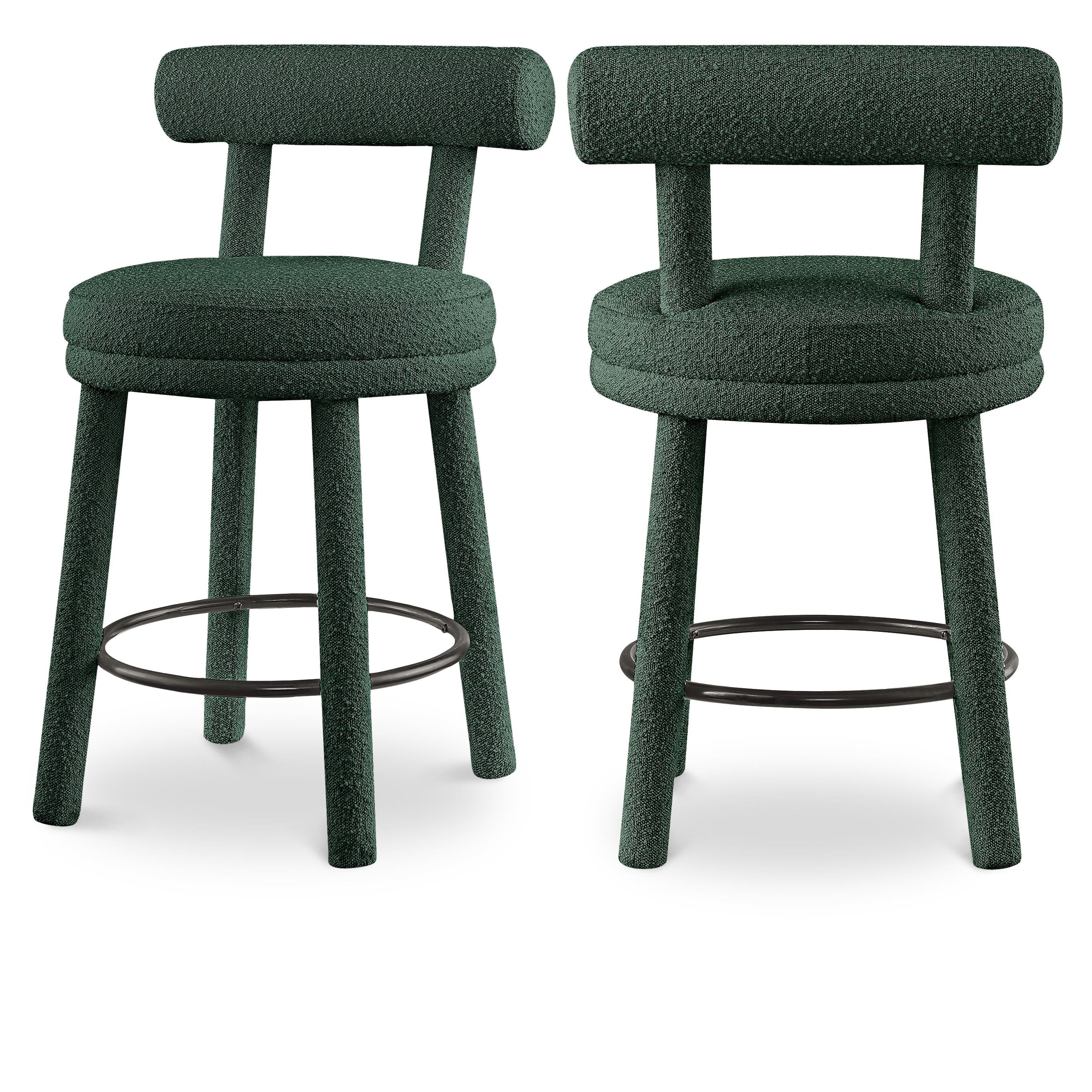 Meridian Parlor Green Boucle Fabric Stool