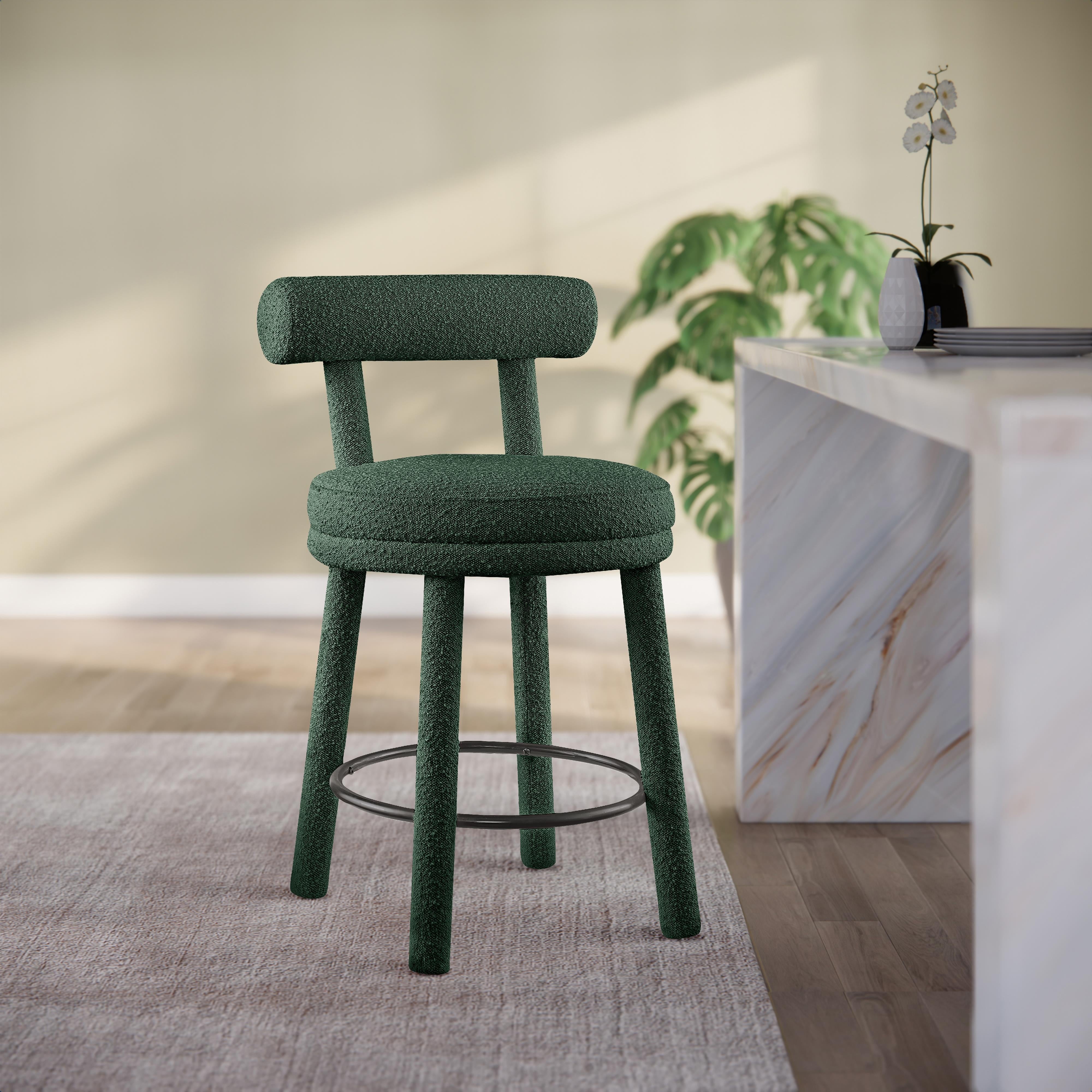 Meridian Parlor Green Boucle Fabric Stool