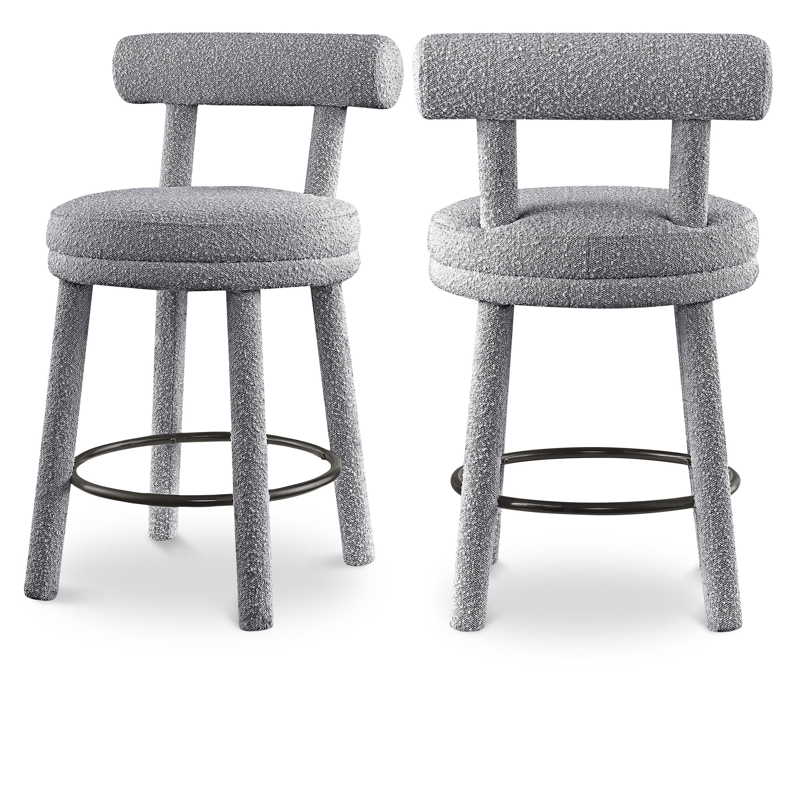 Meridian Parlor Grey Boucle Fabric Stool