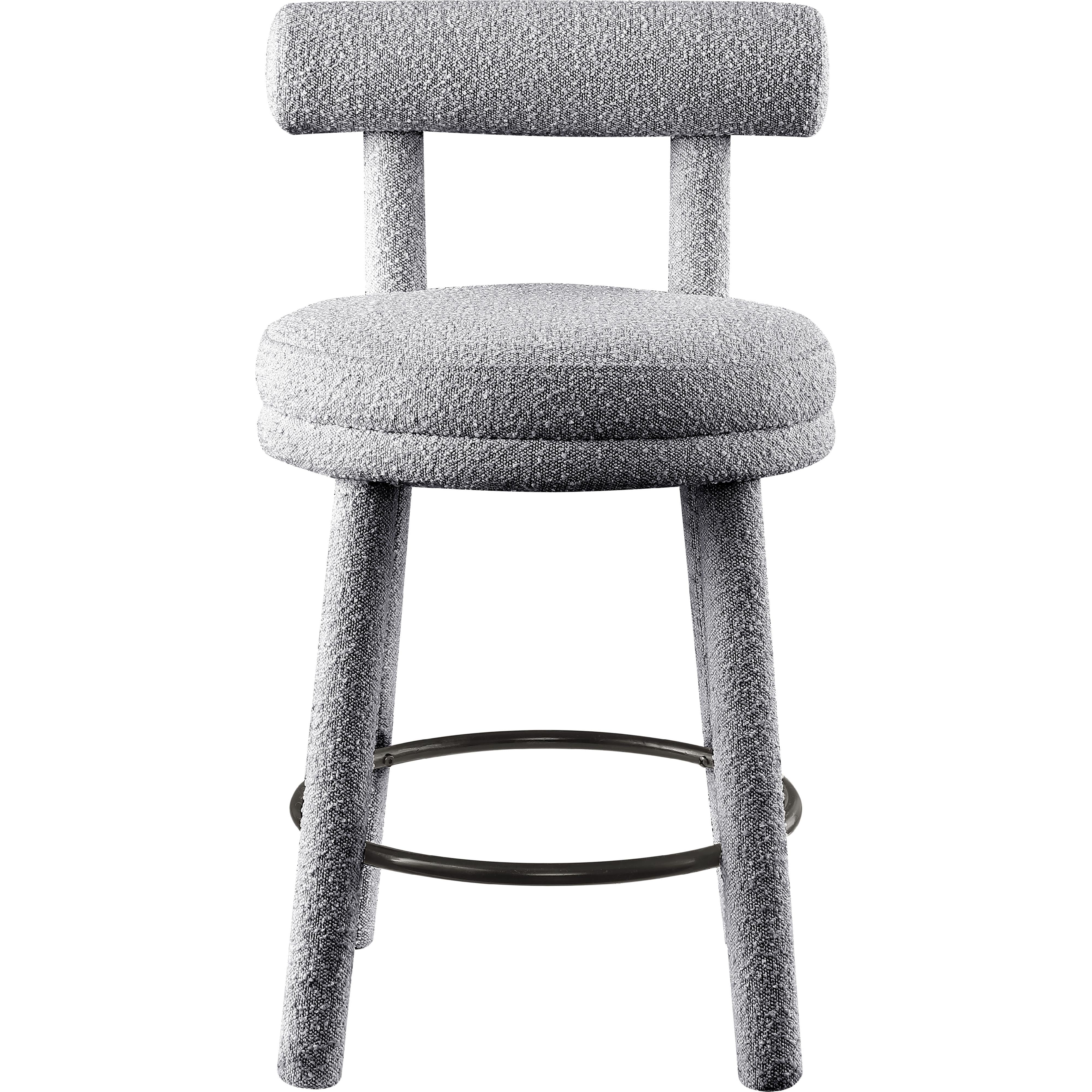 Meridian Parlor Grey Boucle Fabric Stool