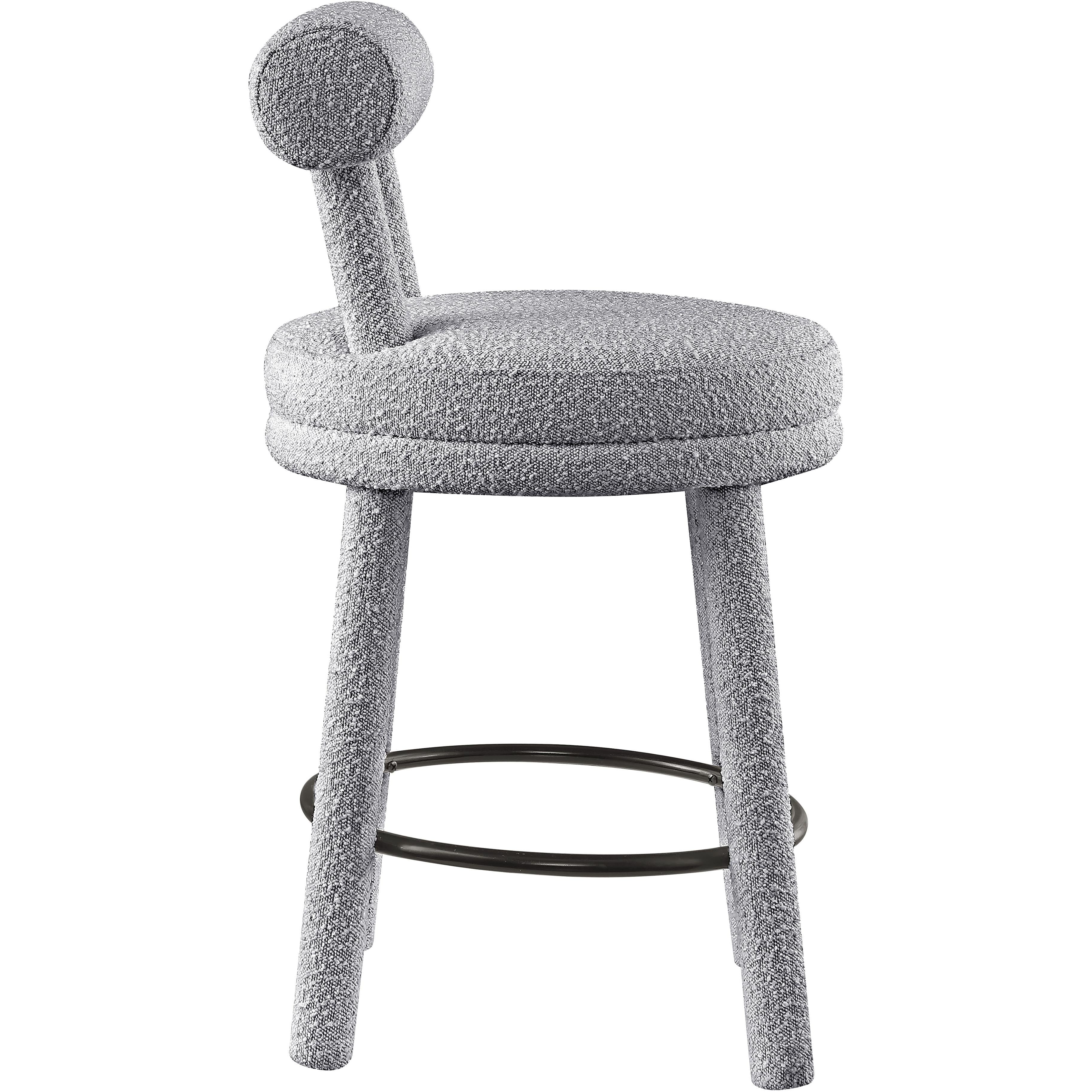 Meridian Parlor Grey Boucle Fabric Stool