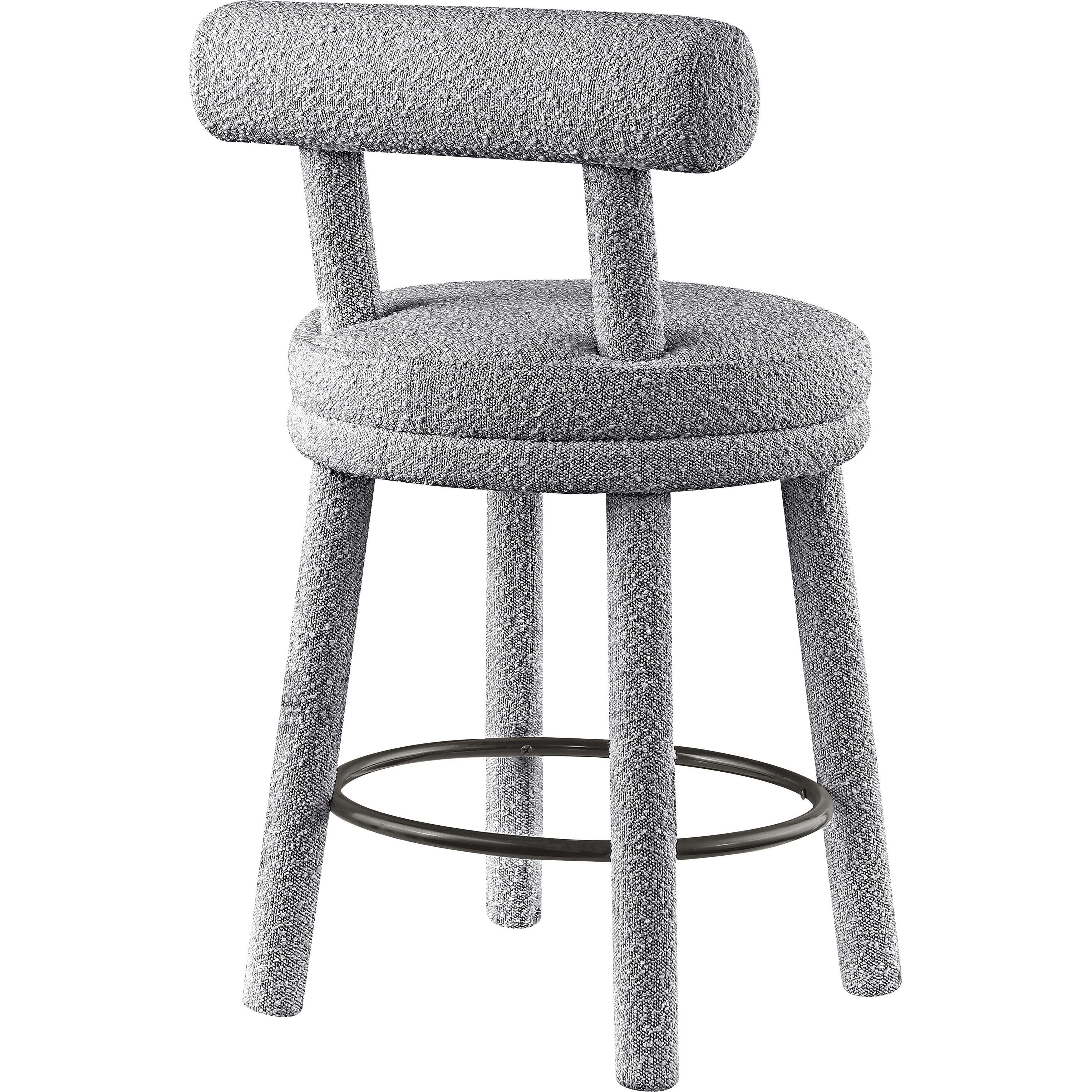 Meridian Parlor Grey Boucle Fabric Stool