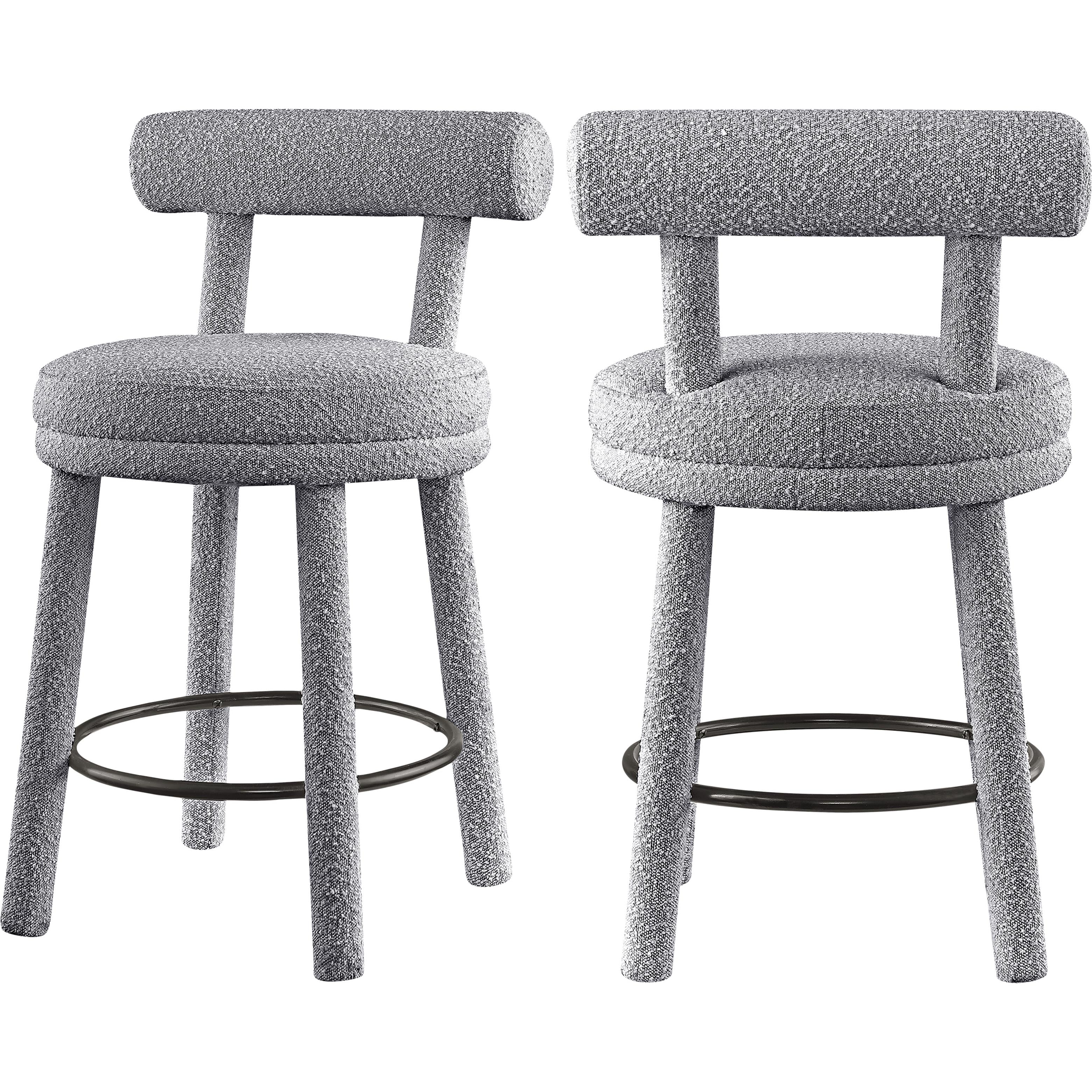 Meridian Parlor Grey Boucle Fabric Stool