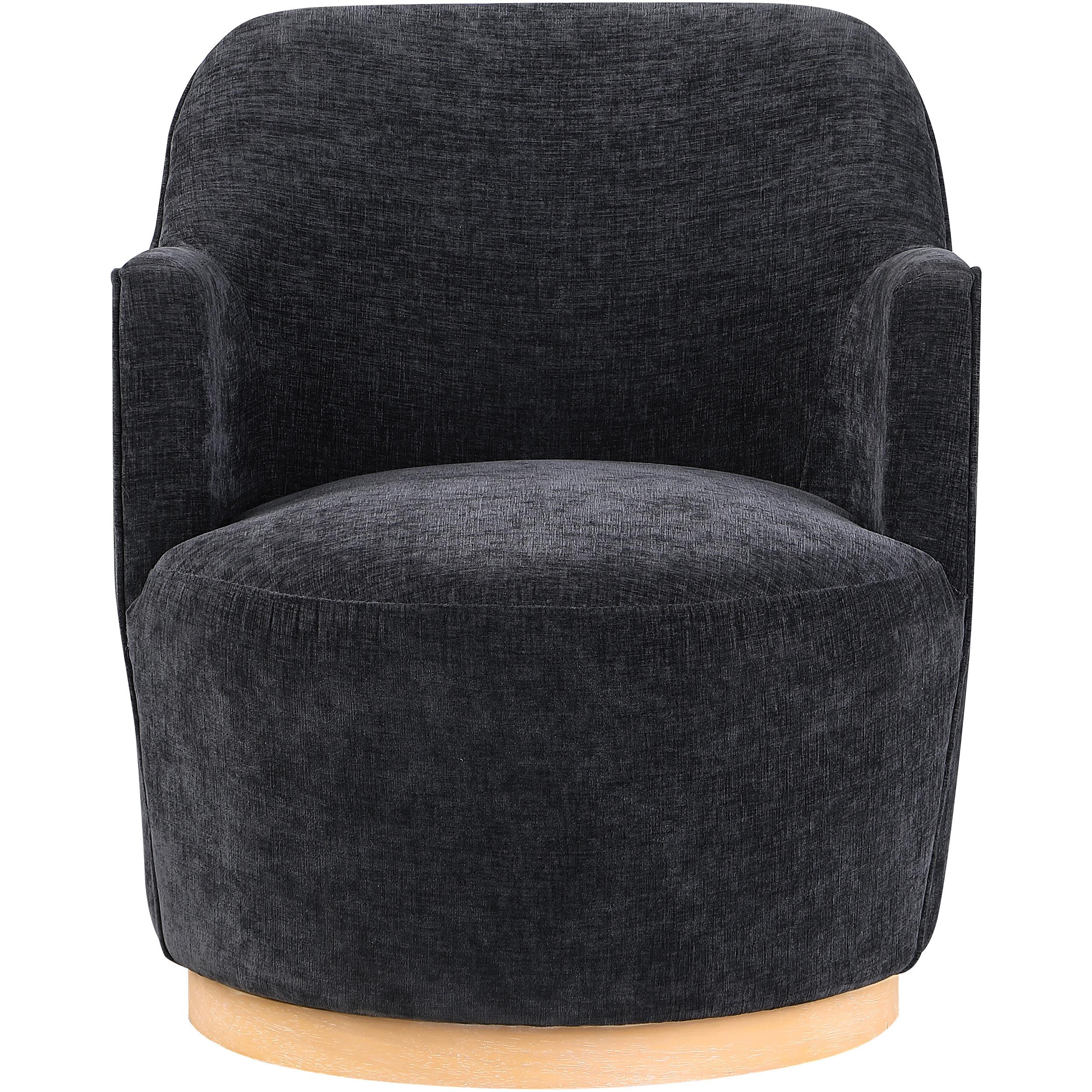 Meridian Clarita Black Chenille Fabric Swivel Accent Chair