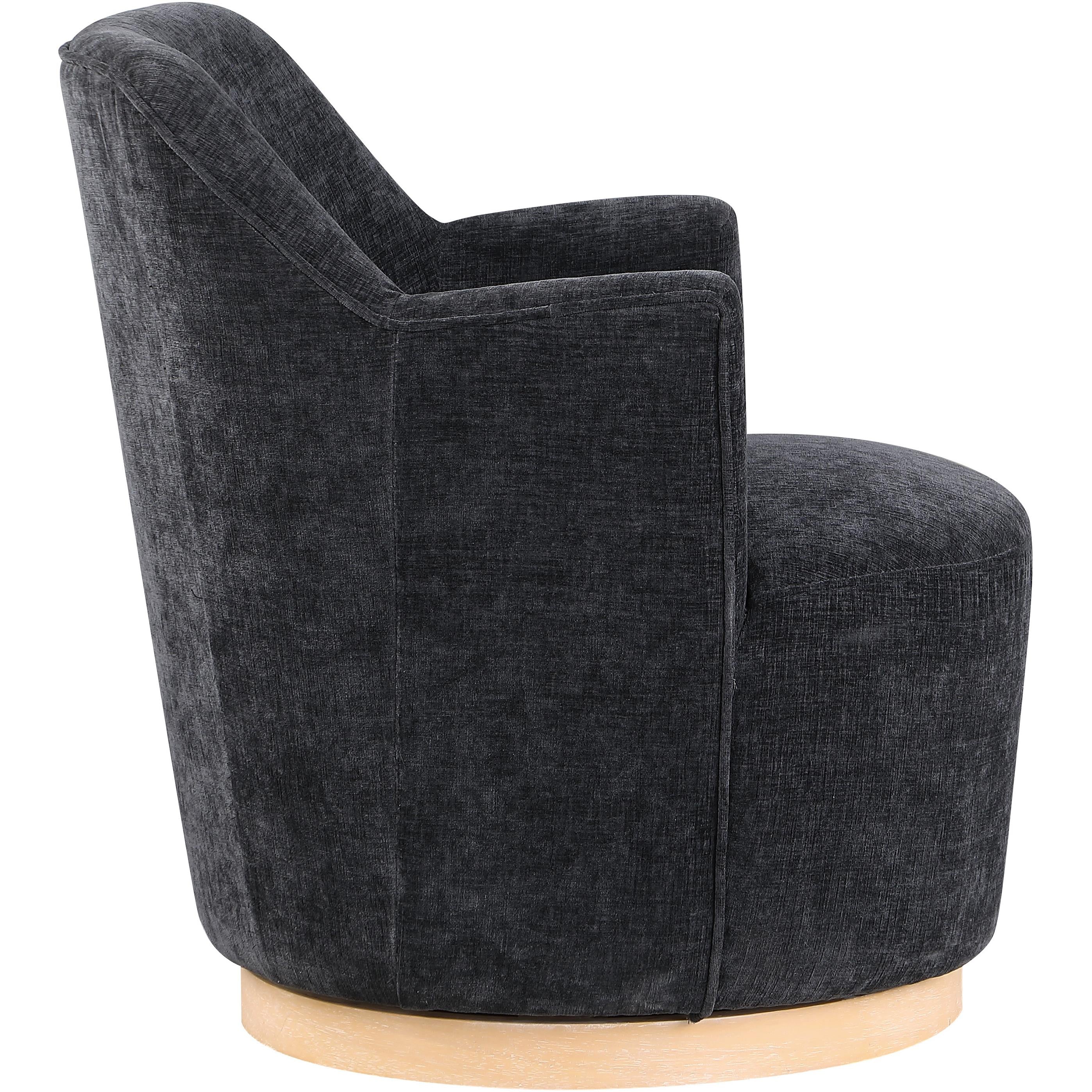 Meridian Clarita Black Chenille Fabric Swivel Accent Chair