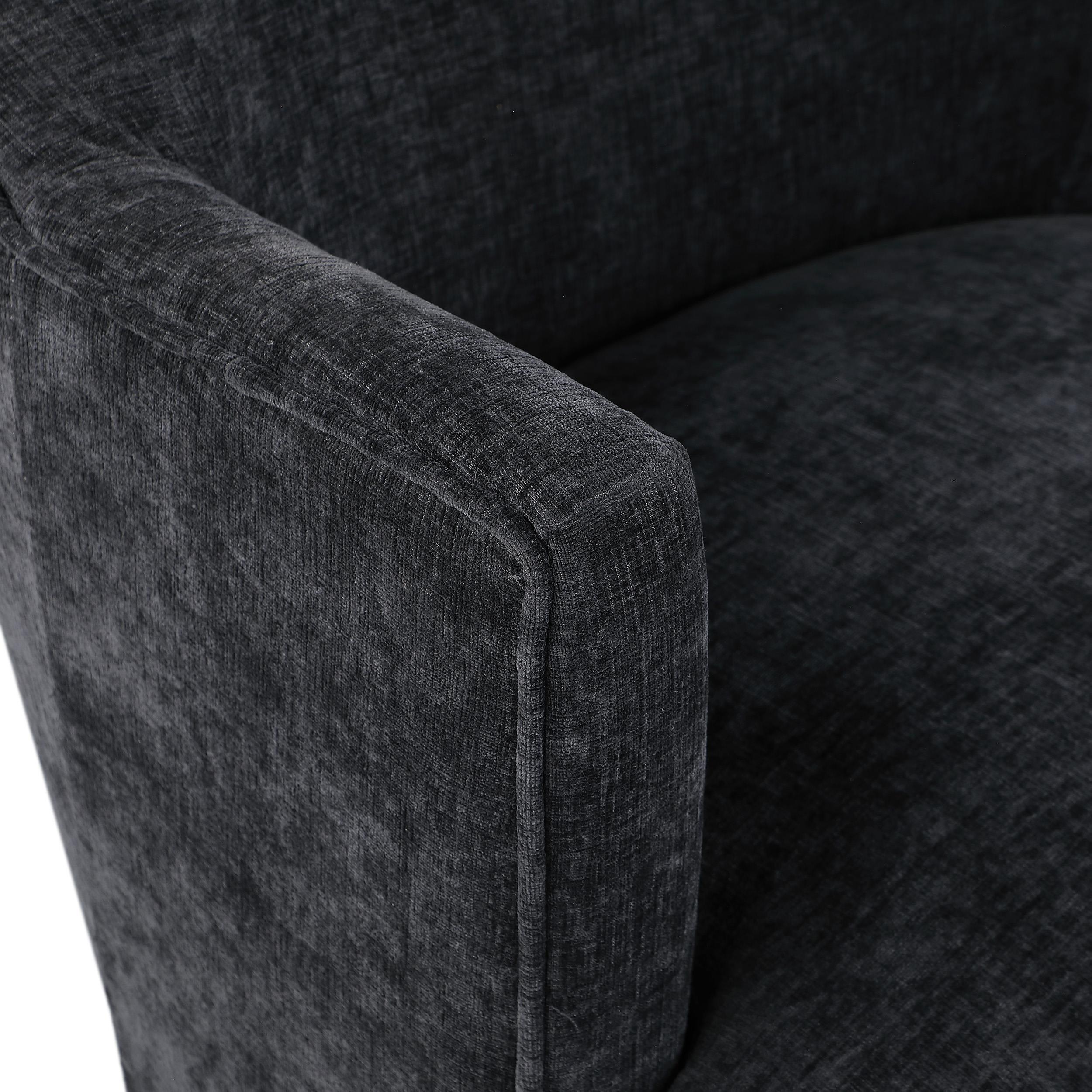 Meridian Clarita Black Chenille Fabric Swivel Accent Chair