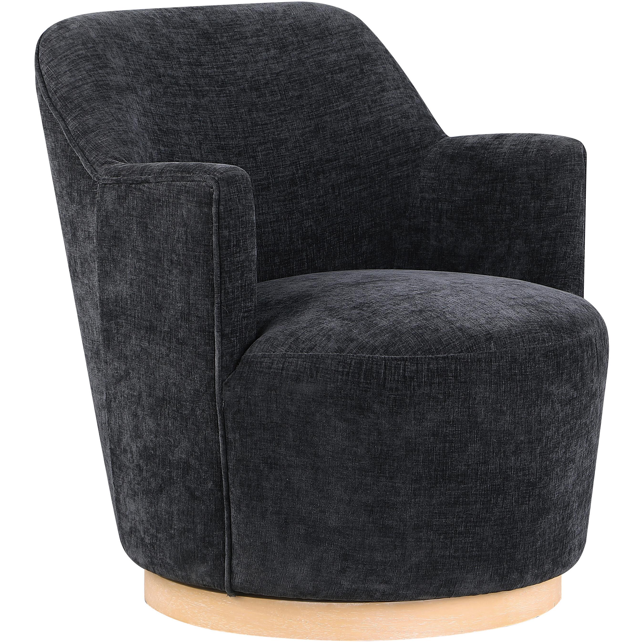 Meridian Clarita Black Chenille Fabric Swivel Accent Chair