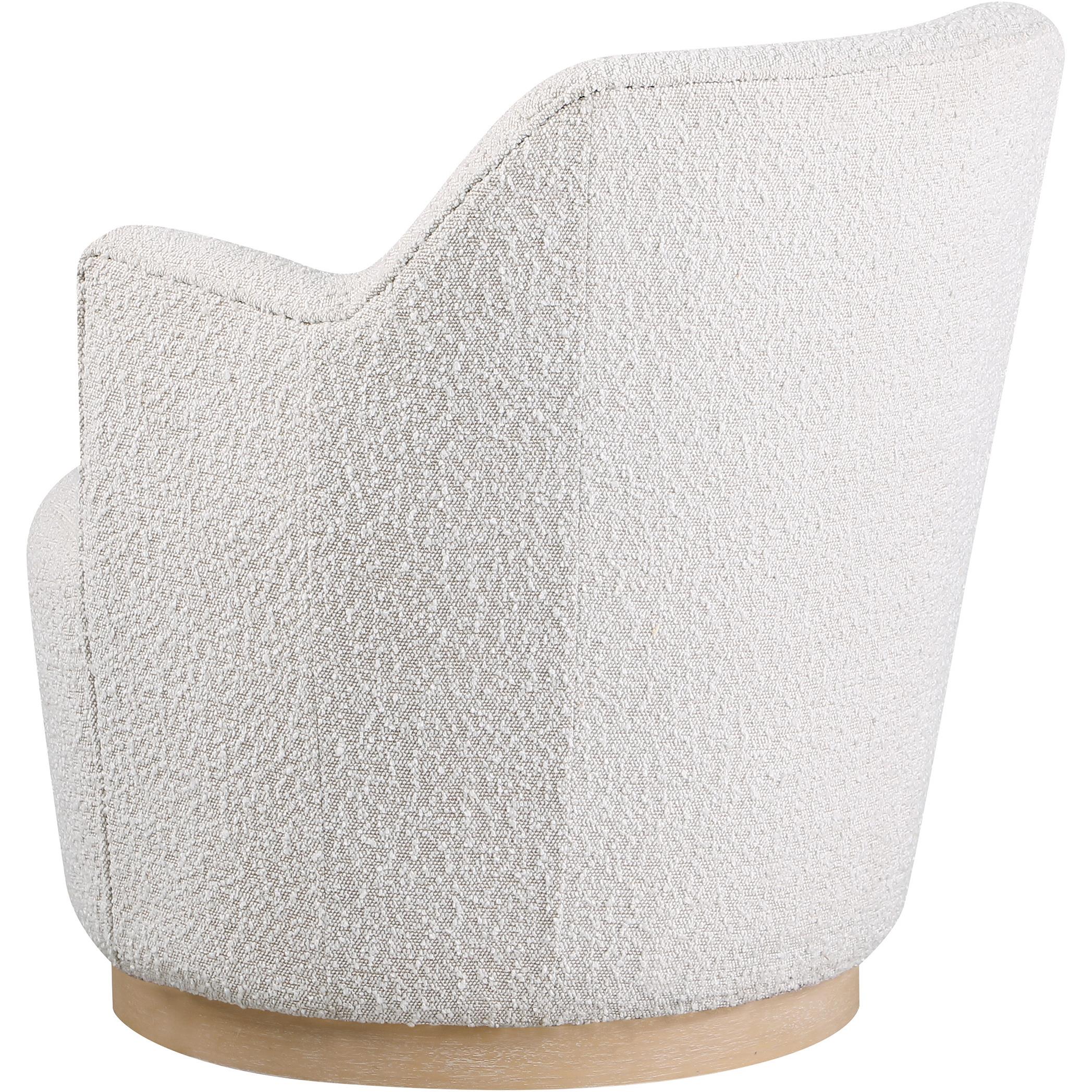 Meridian Clarita Cream Boucle Fabric Swivel Accent Chair