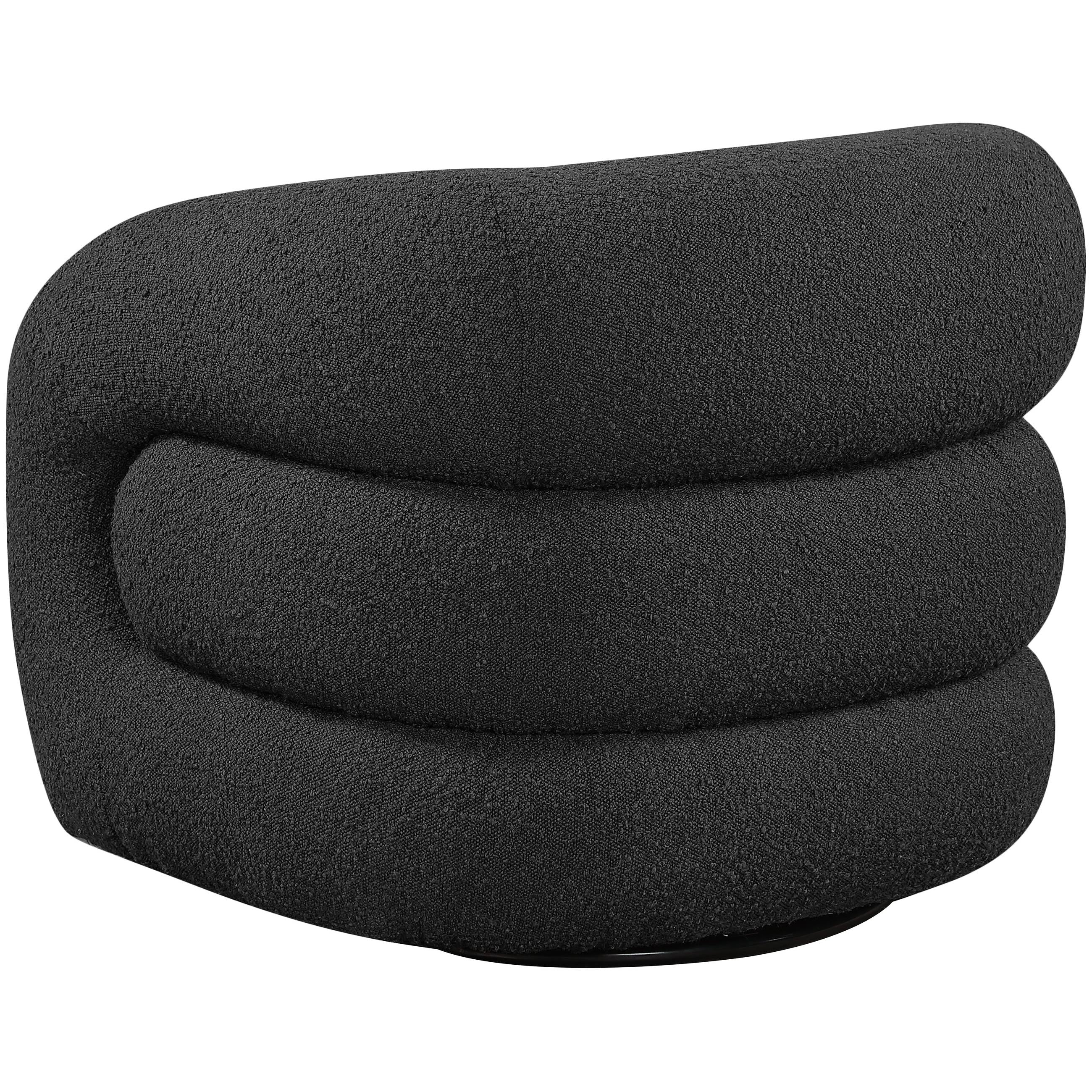 Meridian Roxbury Black Boucle Fabric Swivel Accent Chair