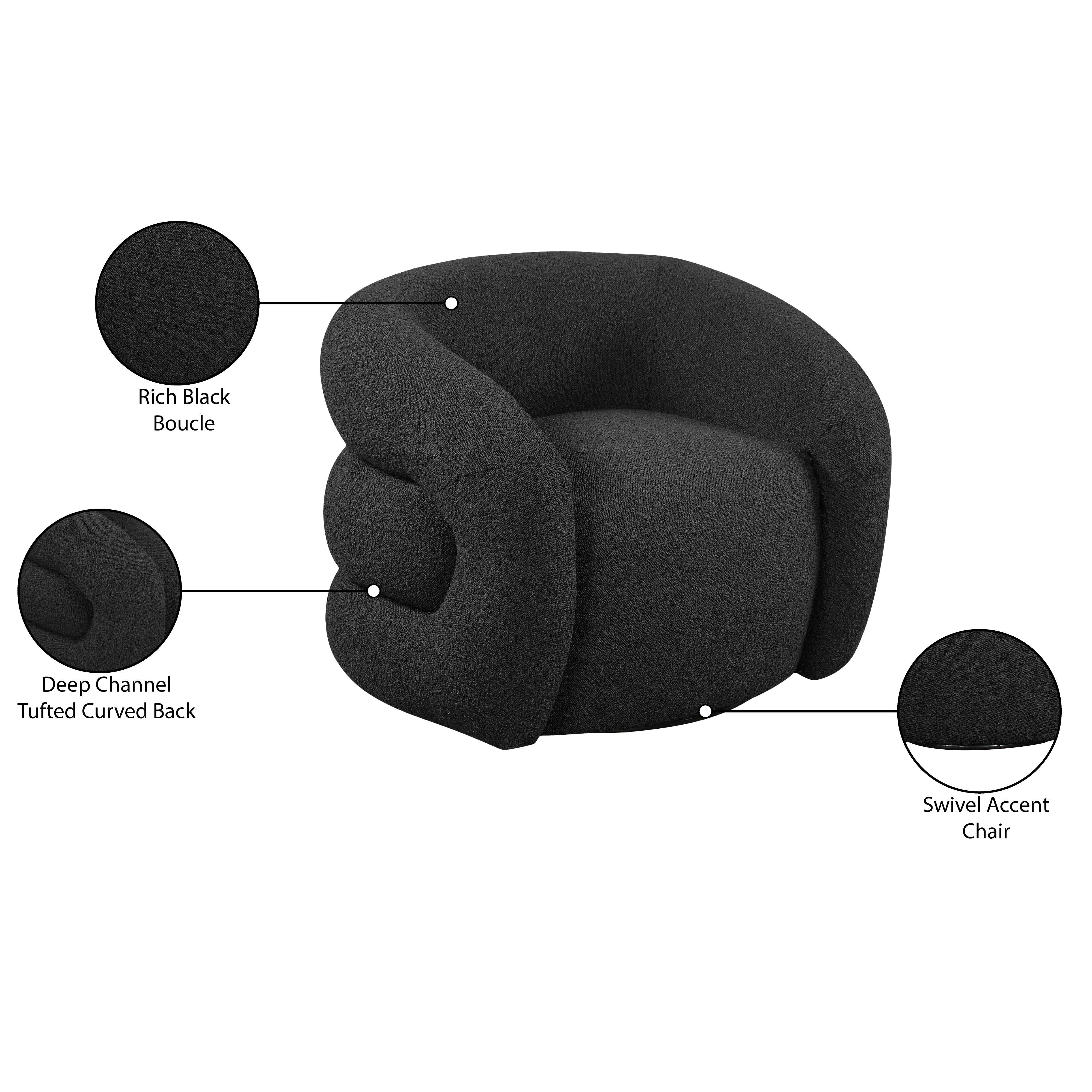 Meridian Roxbury Black Boucle Fabric Swivel Accent Chair
