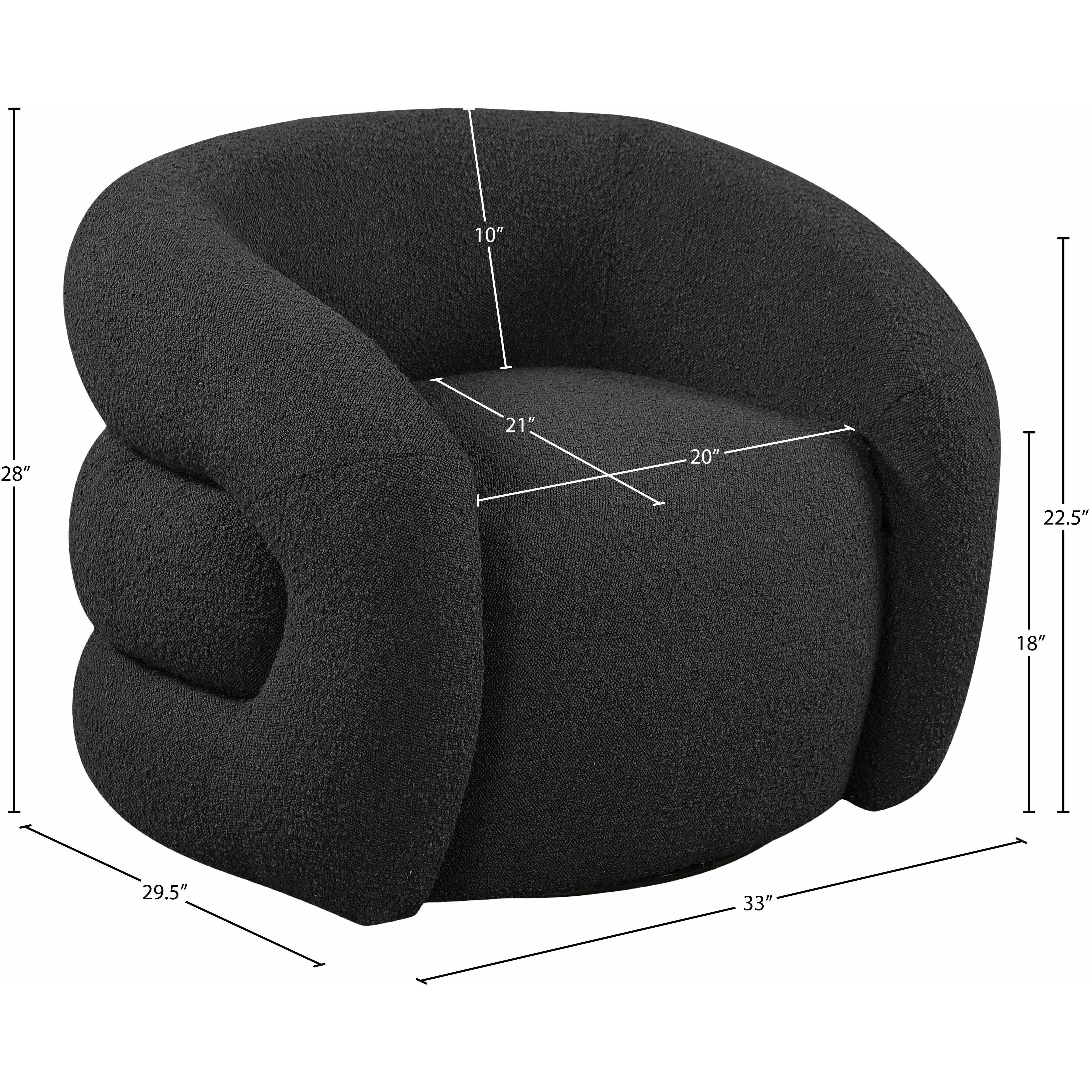 Meridian Roxbury Black Boucle Fabric Swivel Accent Chair