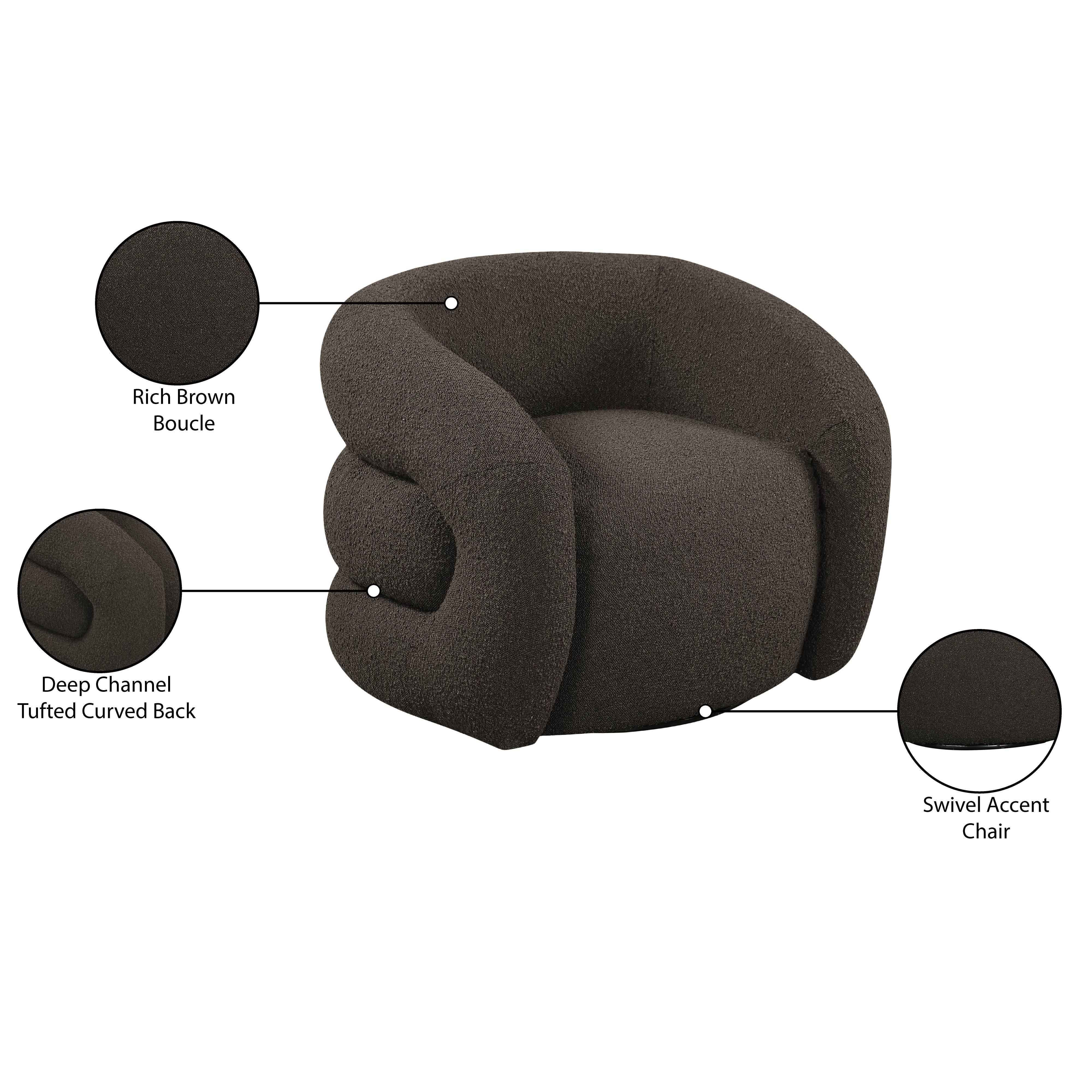 Meridian Roxbury Brown Boucle Fabric Swivel Accent Chair