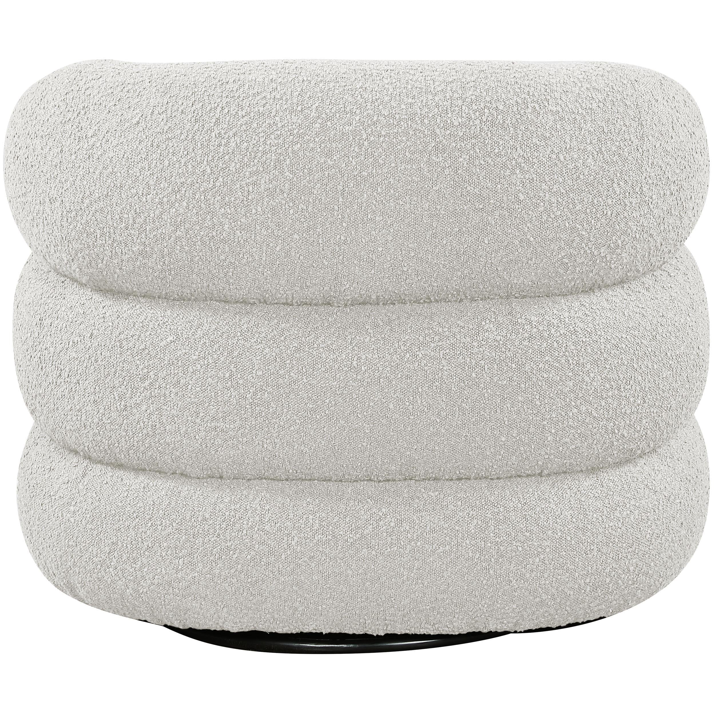 Meridian Roxbury Cream Boucle Fabric Swivel Accent Chair