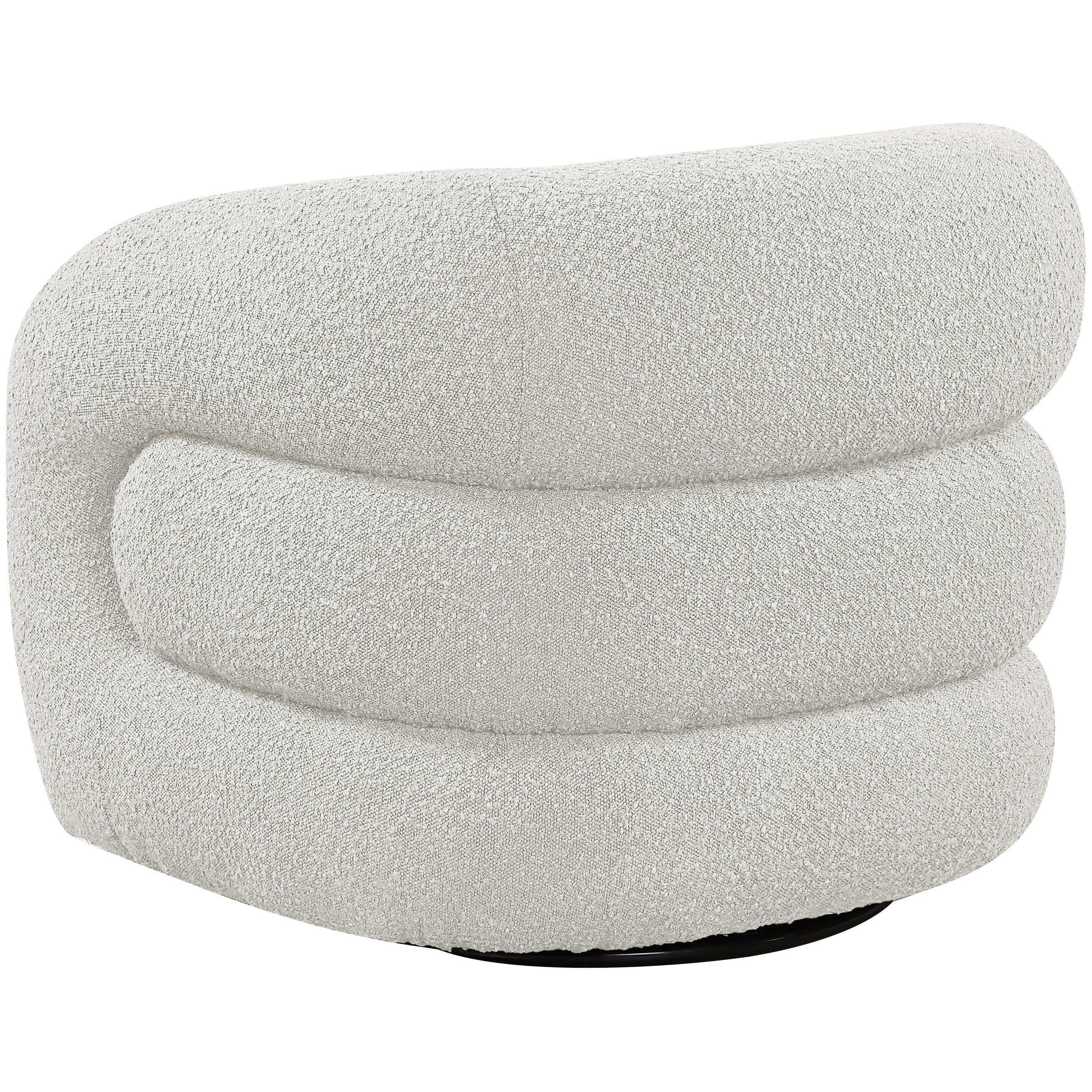 Meridian Roxbury Cream Boucle Fabric Swivel Accent Chair