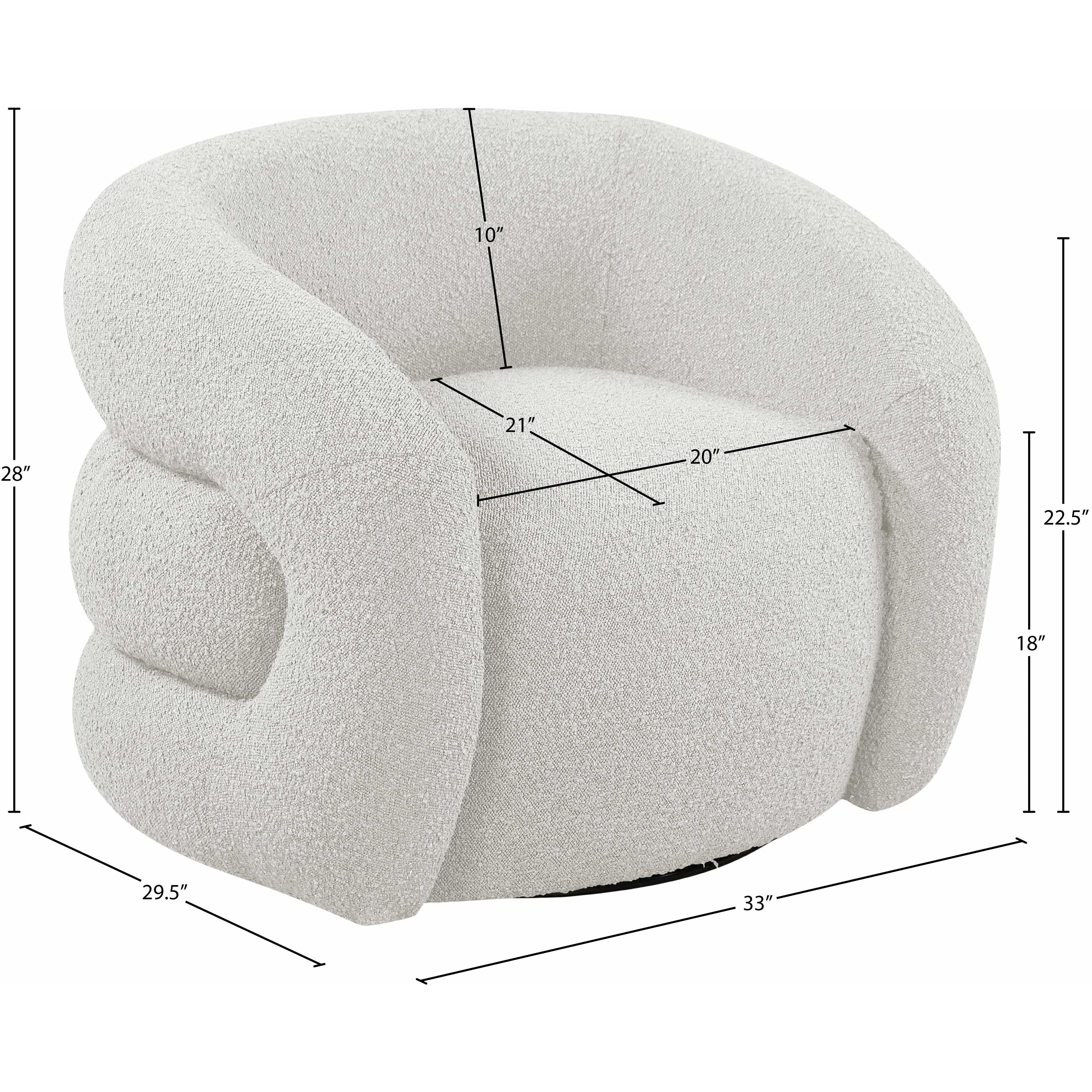 Meridian Roxbury Cream Boucle Fabric Swivel Accent Chair
