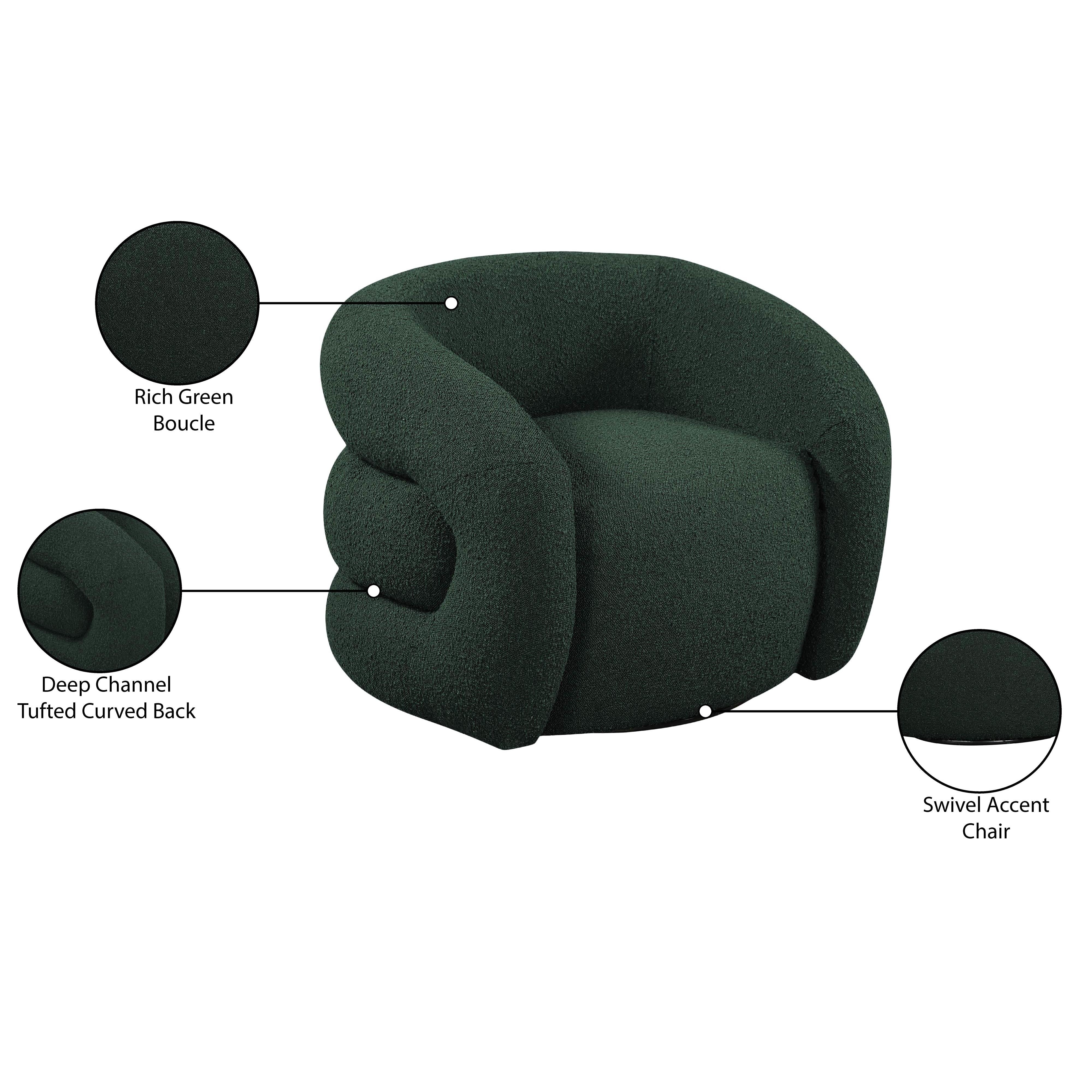 Meridian Roxbury Green Boucle Fabric Swivel Accent Chair