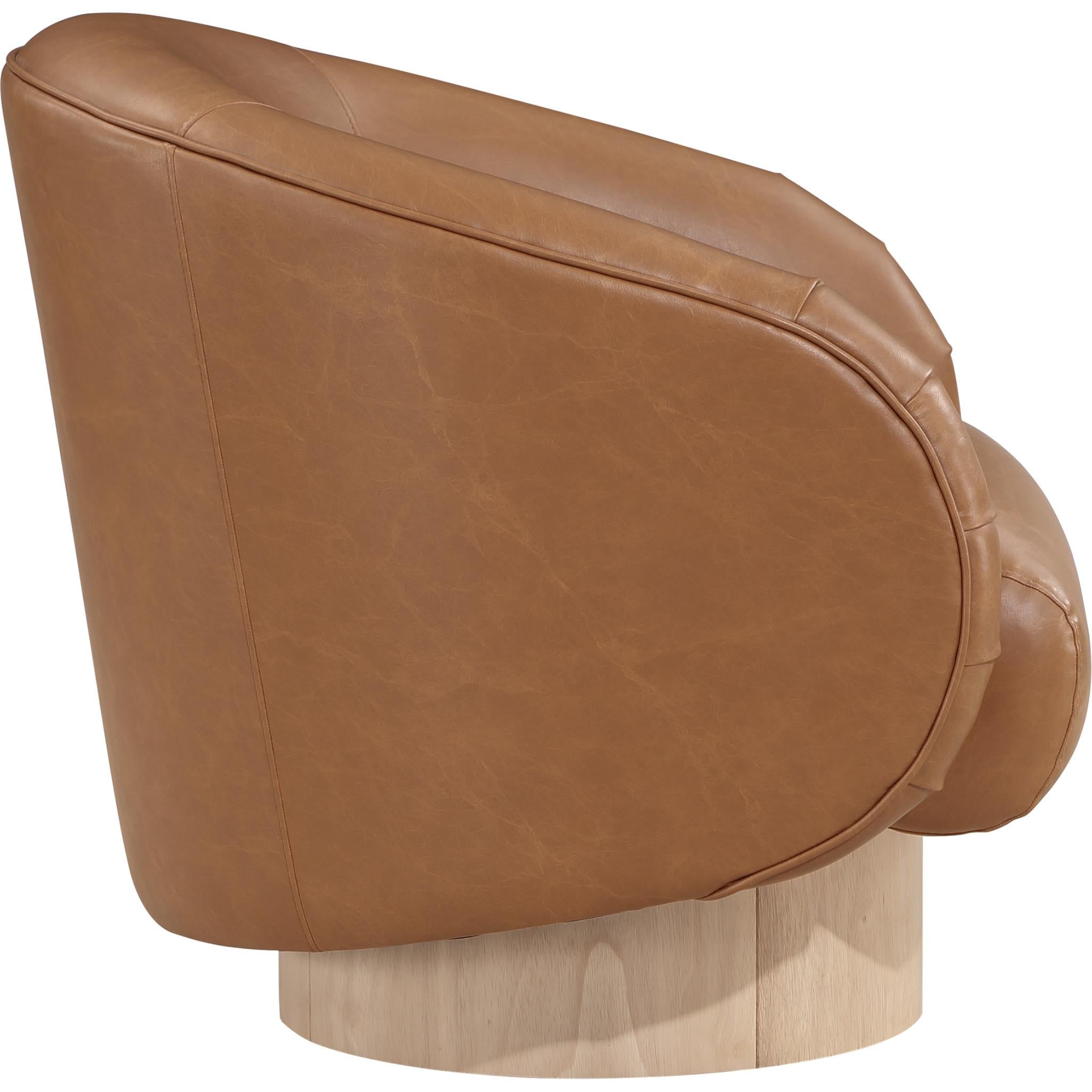 Meridian Gibson Cognac Vegan Leather Swivel Accent Chair