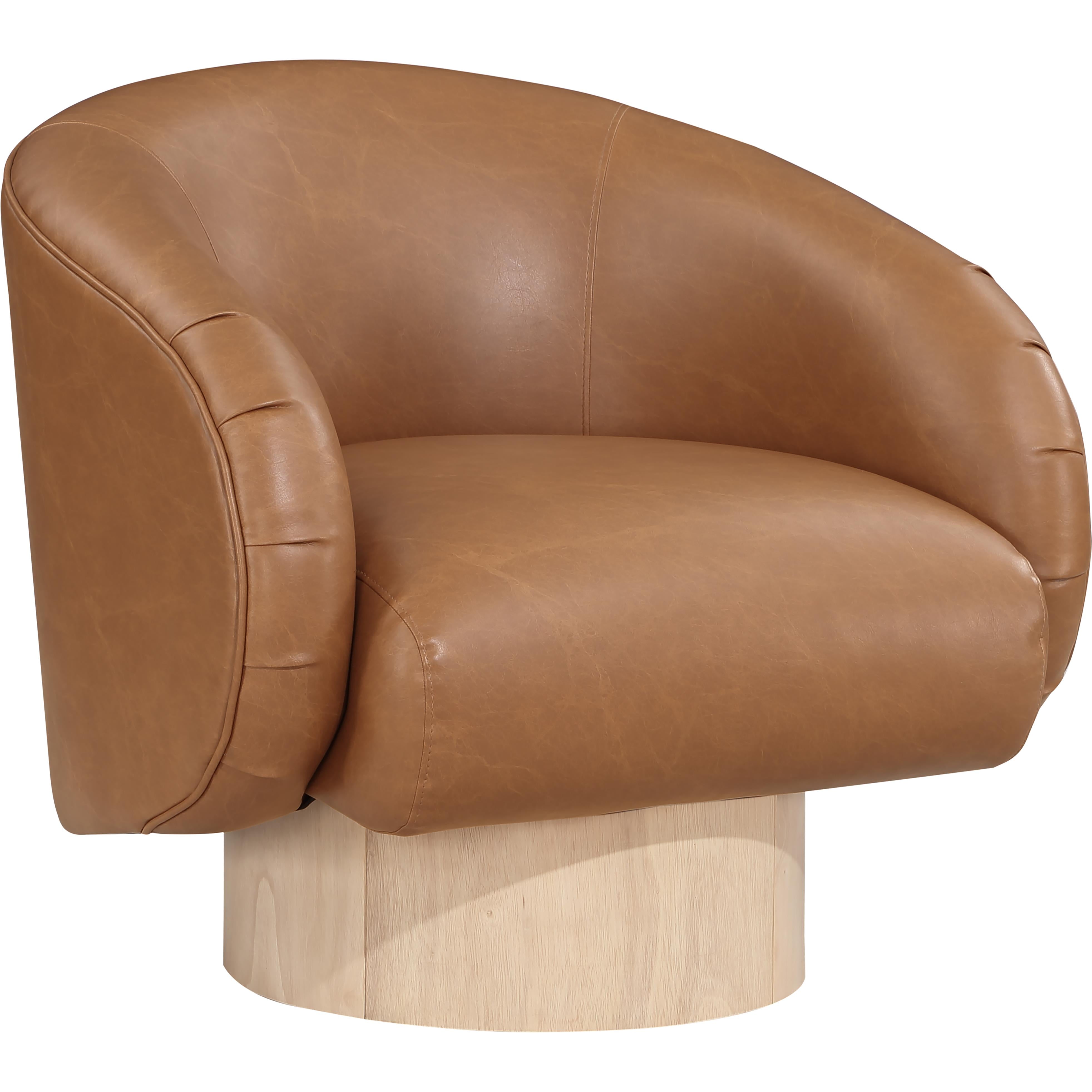 Meridian Gibson Cognac Vegan Leather Swivel Accent Chair
