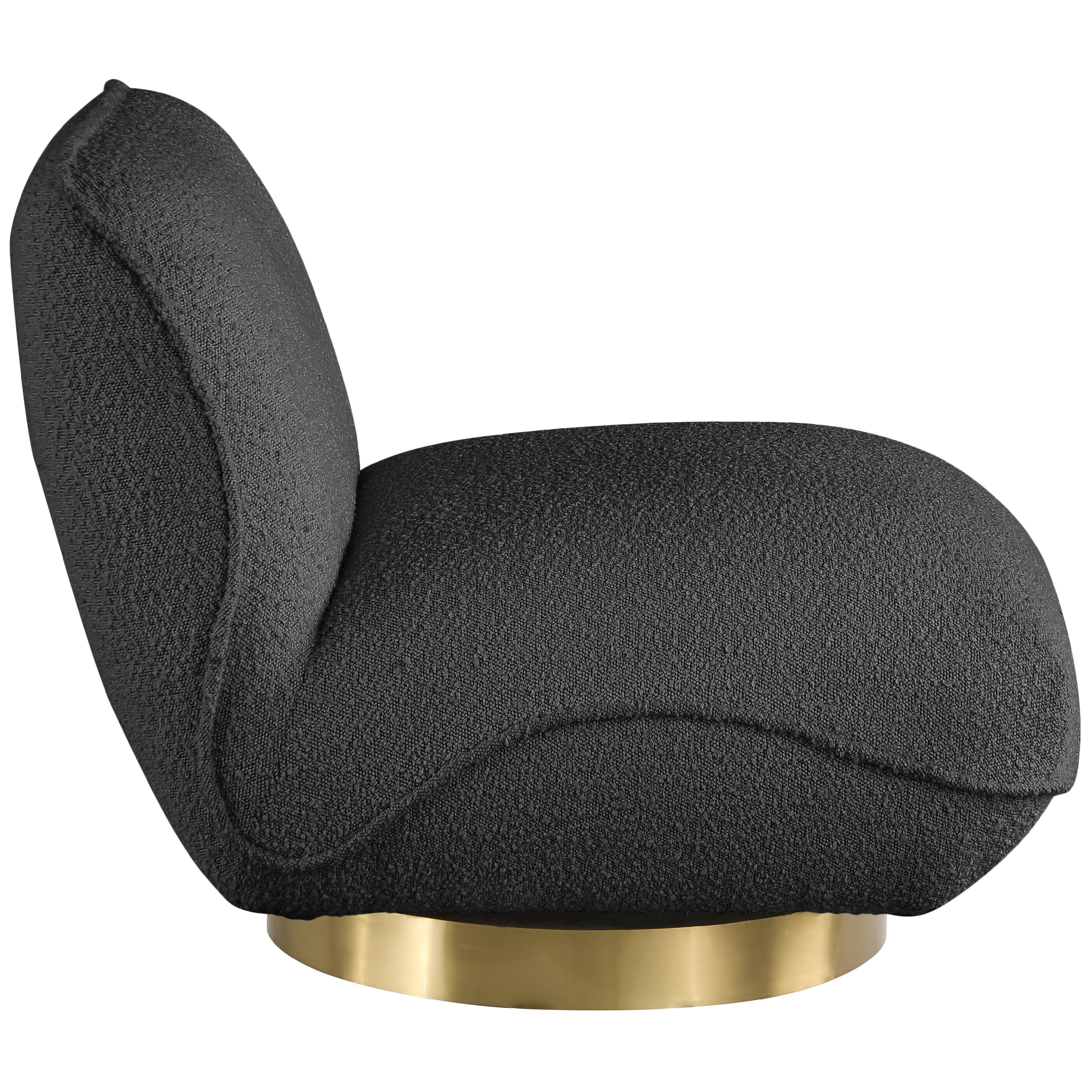 Meridian Geneva Black Boucle Fabric Swivel Accent Chair