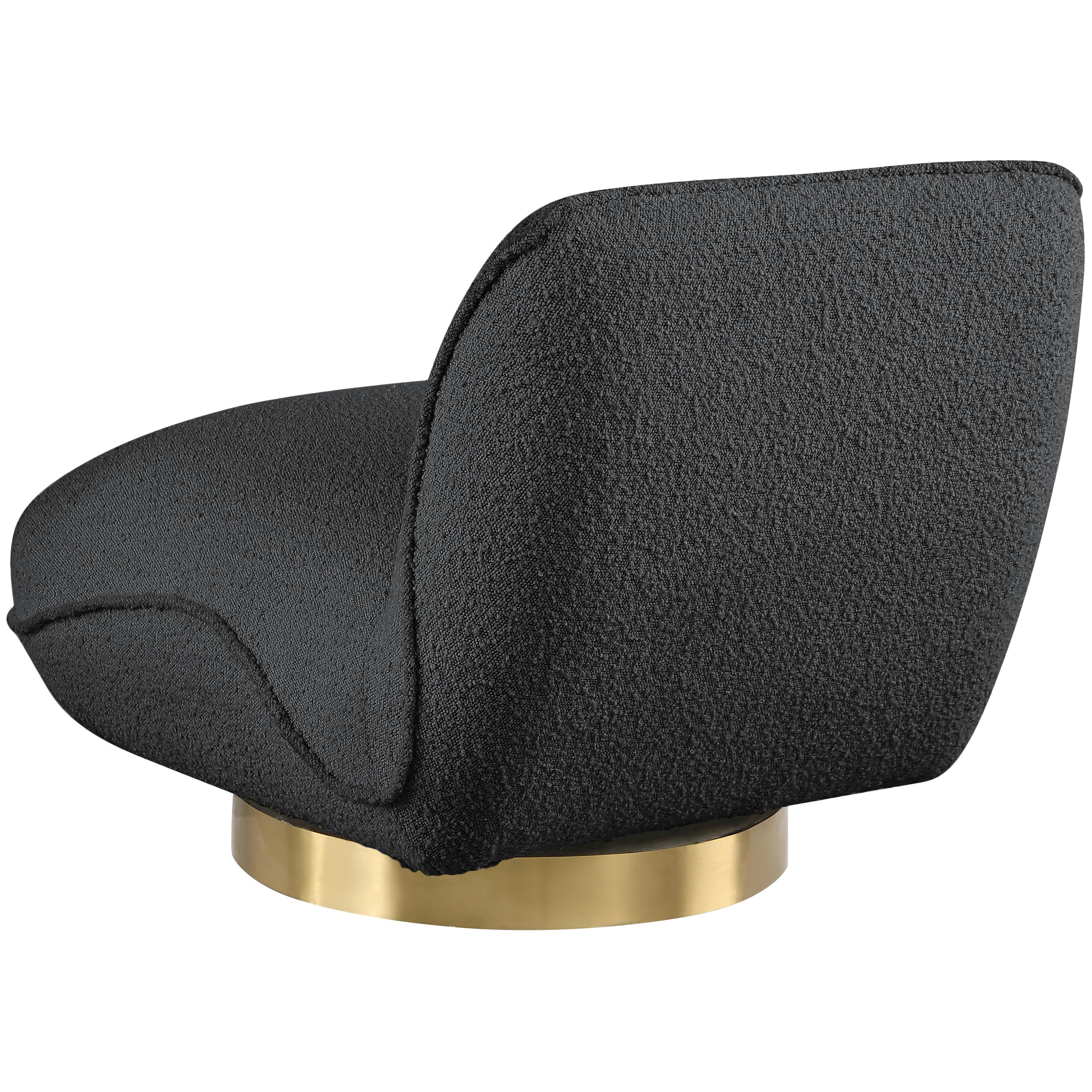 Meridian Geneva Black Boucle Fabric Swivel Accent Chair