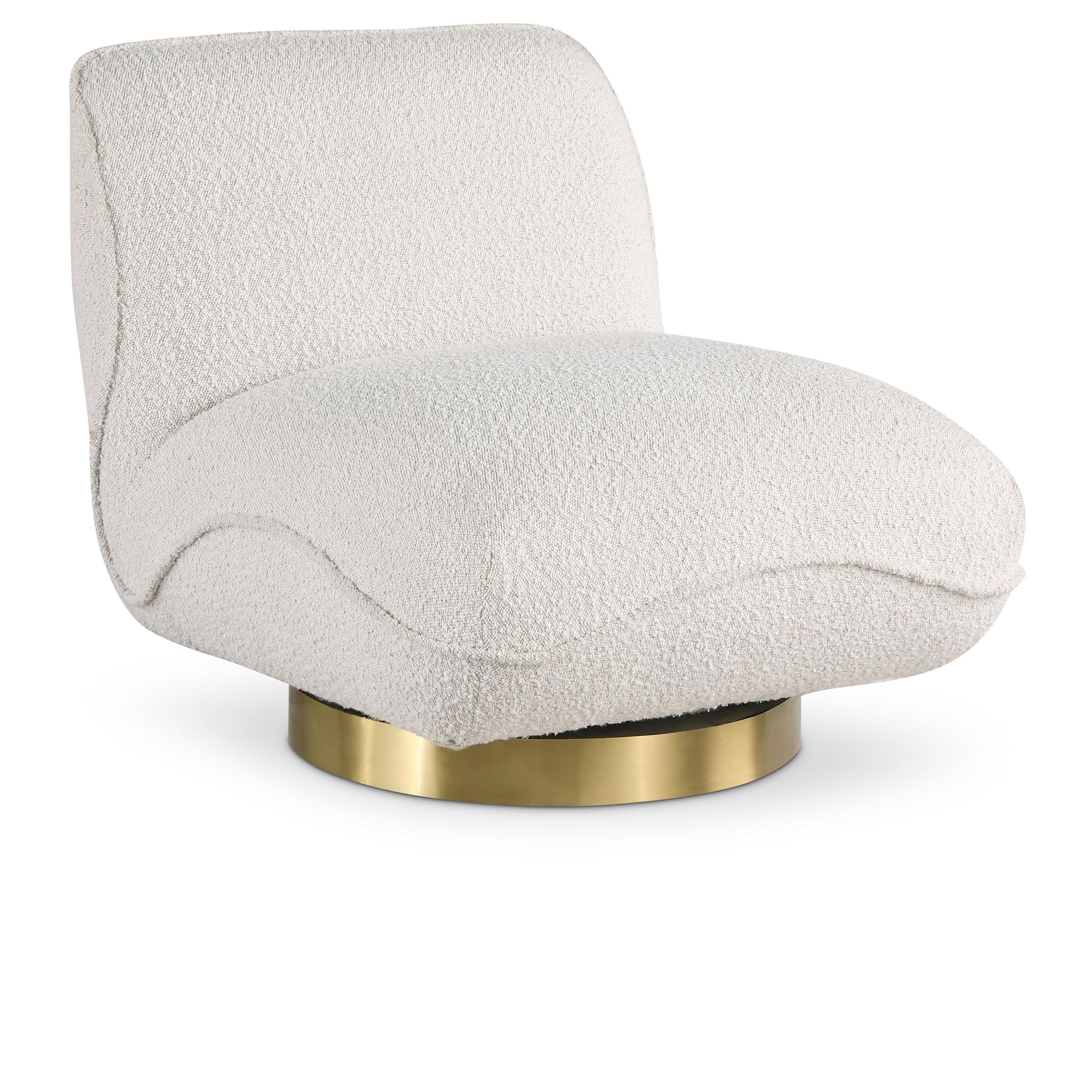 Meridian Geneva Cream Boucle Fabric Swivel Accent Chair