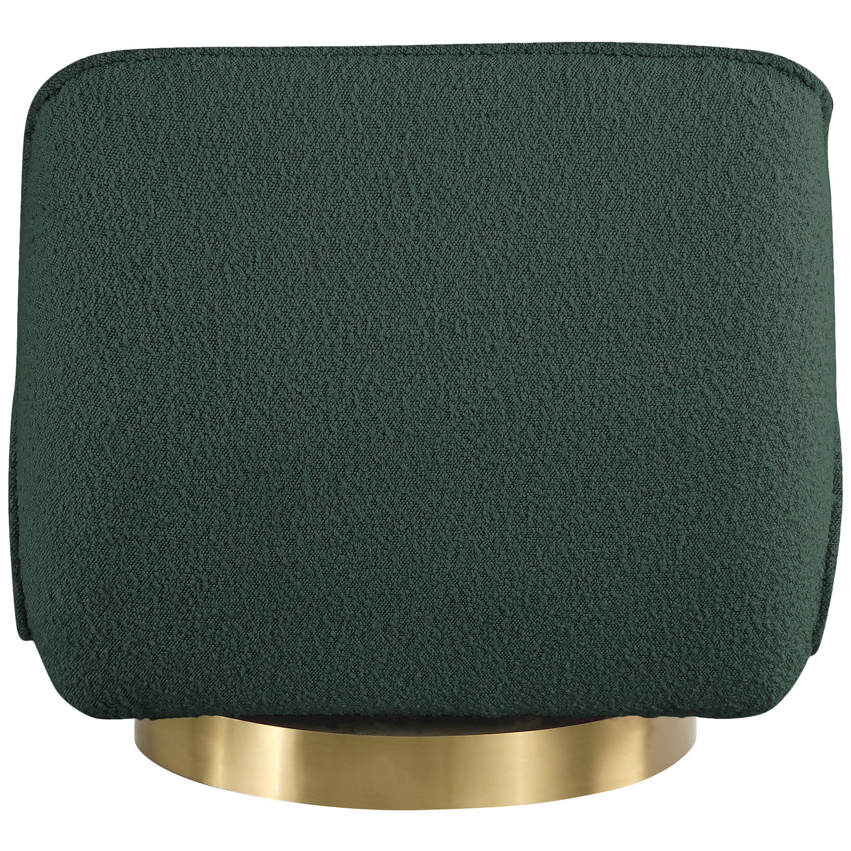 Meridian Geneva Green Boucle Fabric Swivel Accent Chair