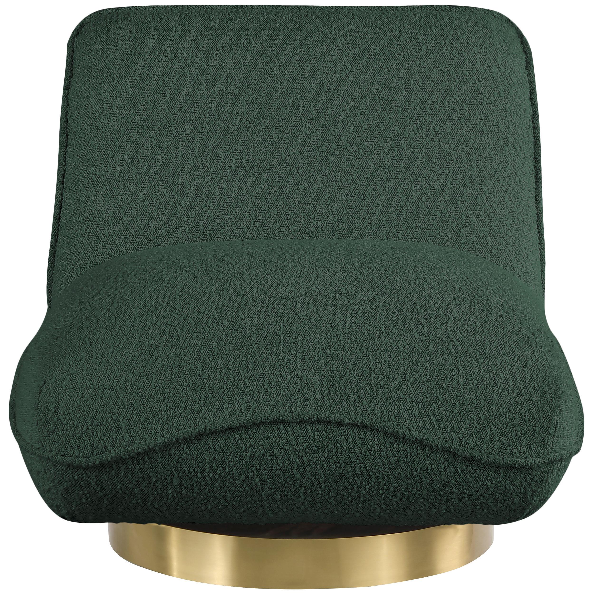 Meridian Geneva Green Boucle Fabric Swivel Accent Chair