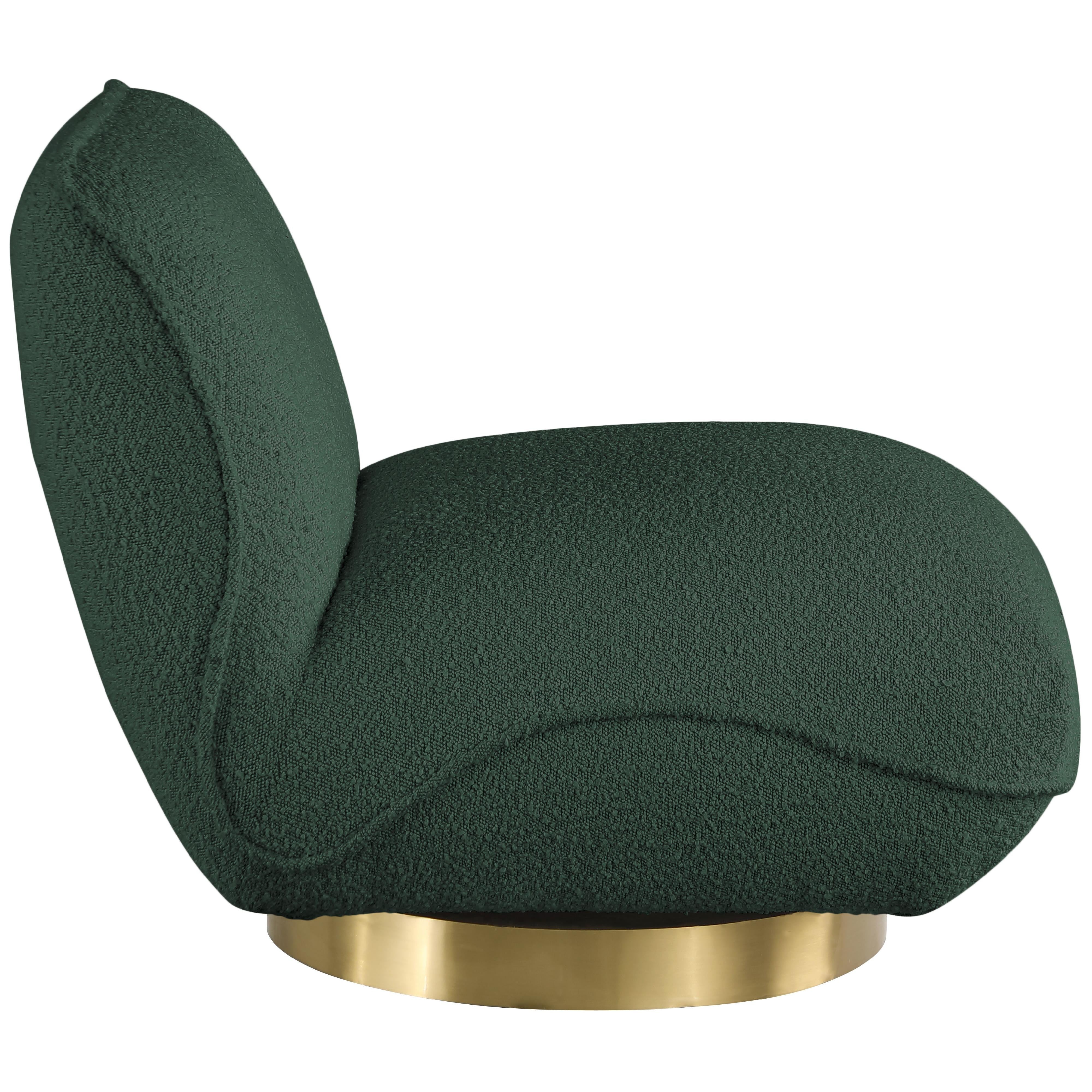 Meridian Geneva Green Boucle Fabric Swivel Accent Chair