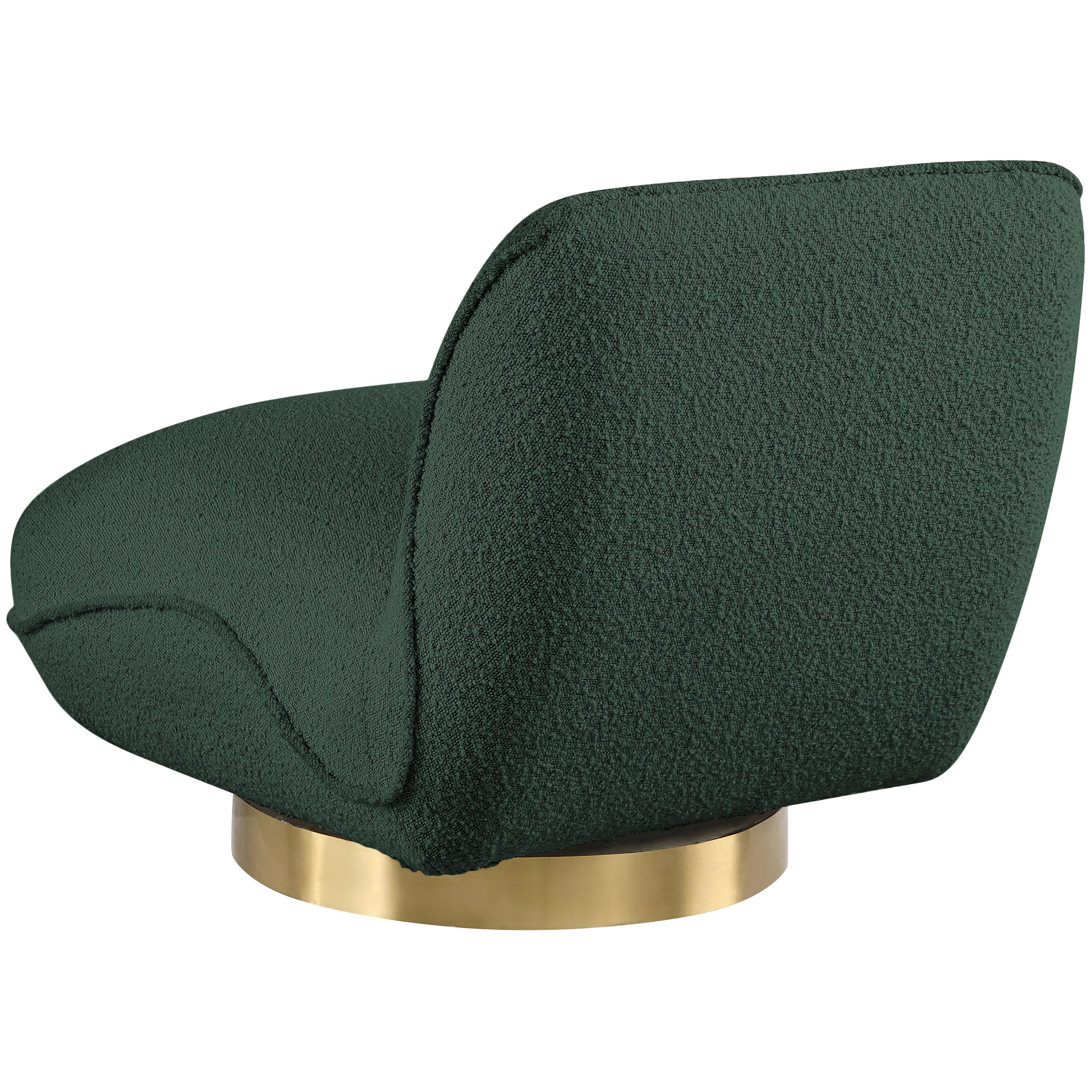 Meridian Geneva Green Boucle Fabric Swivel Accent Chair