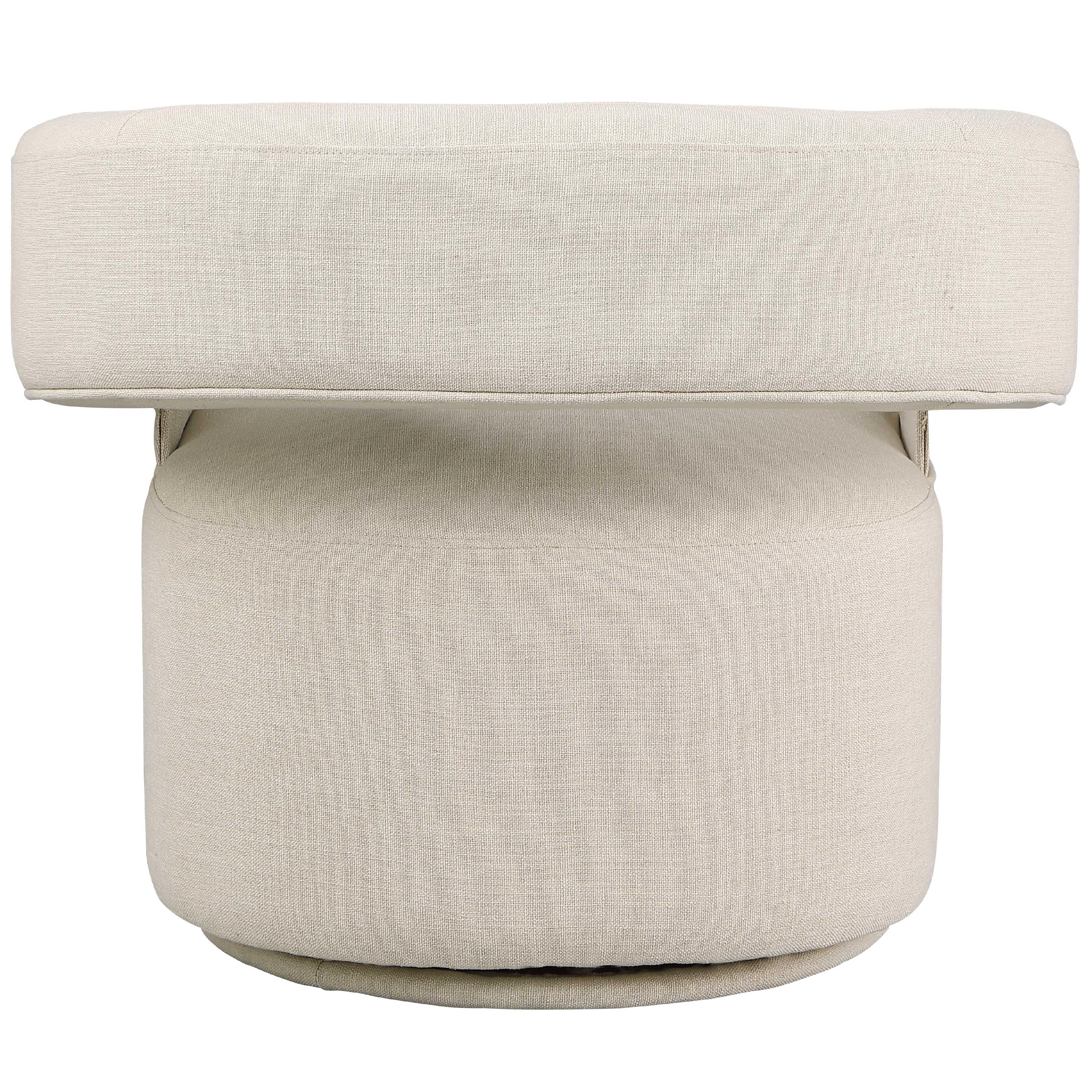 Meridian Niya Beige Linen Textured Fabric Swivel Accent Chair