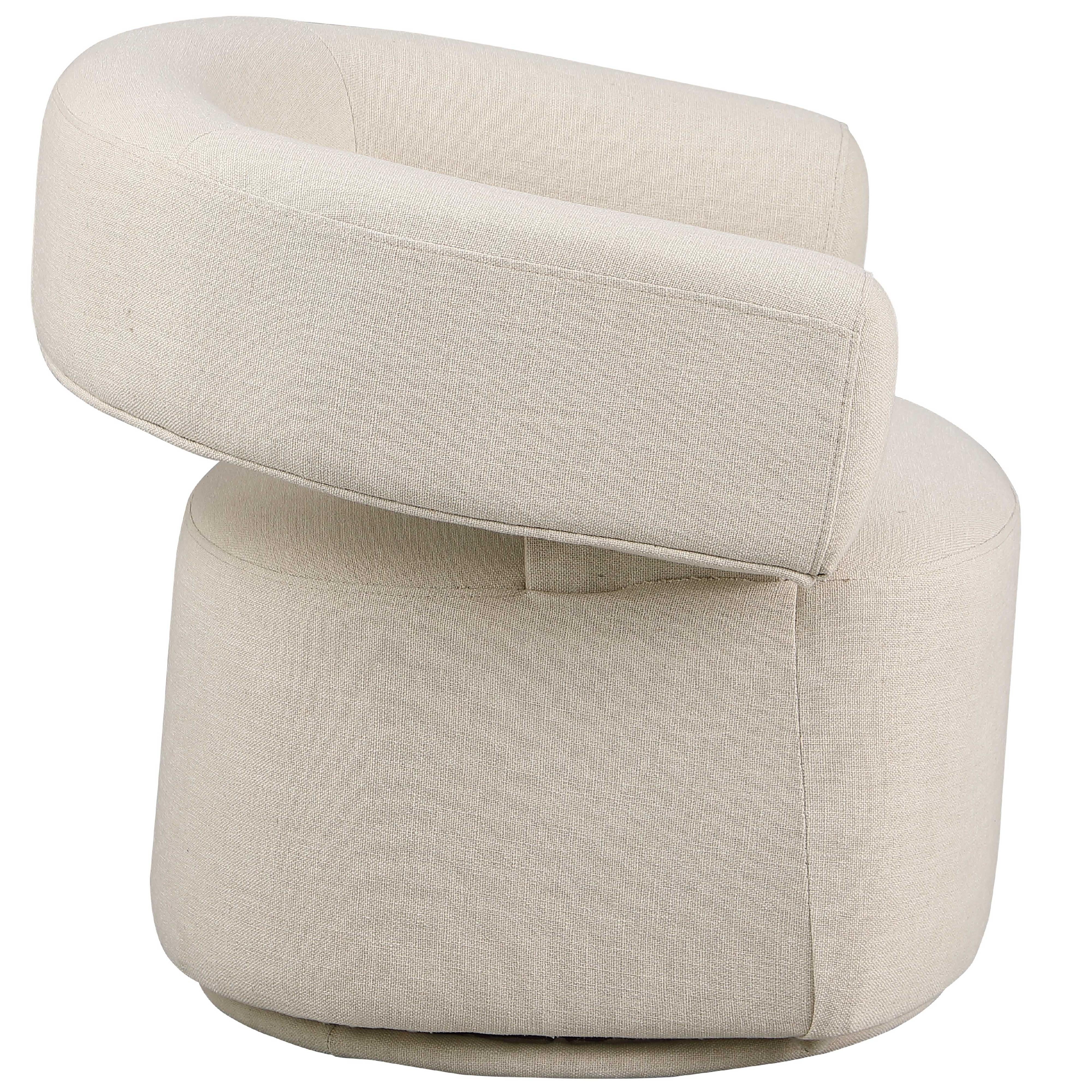 Meridian Niya Beige Linen Textured Fabric Swivel Accent Chair
