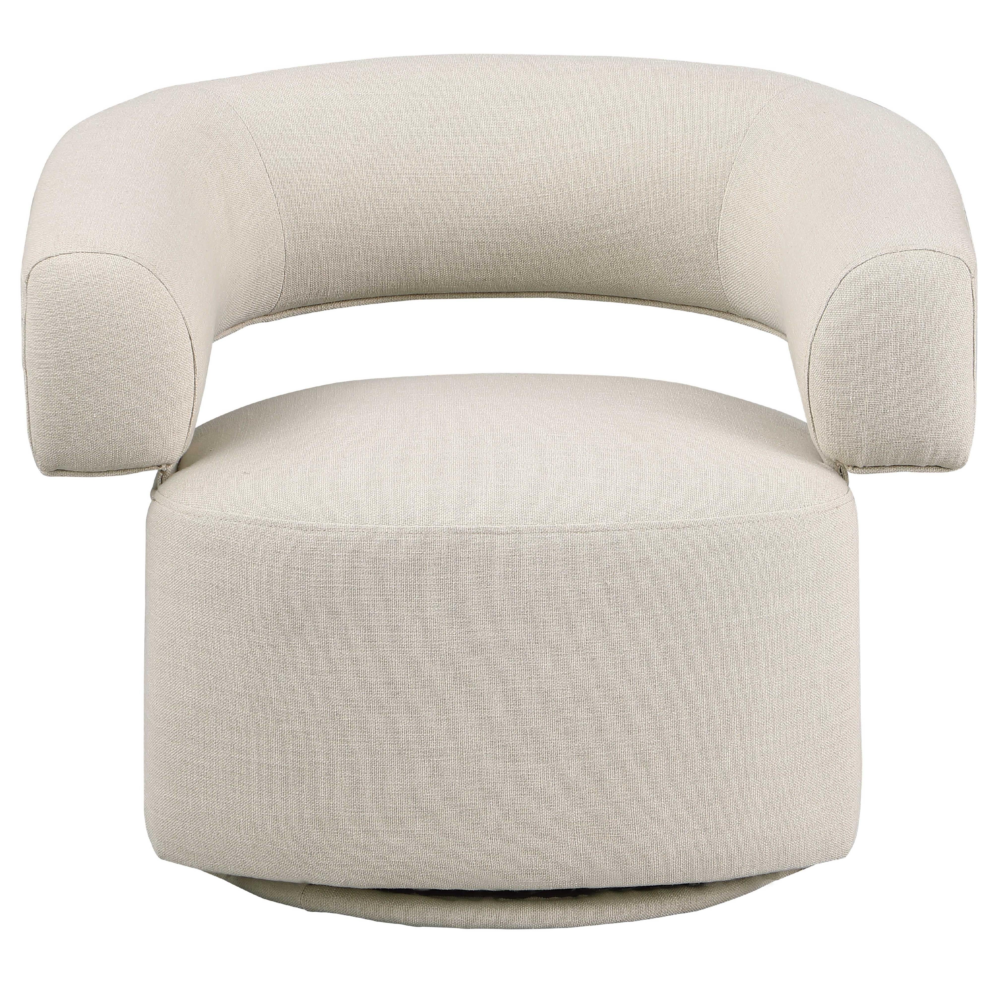 Meridian Niya Beige Linen Textured Fabric Swivel Accent Chair