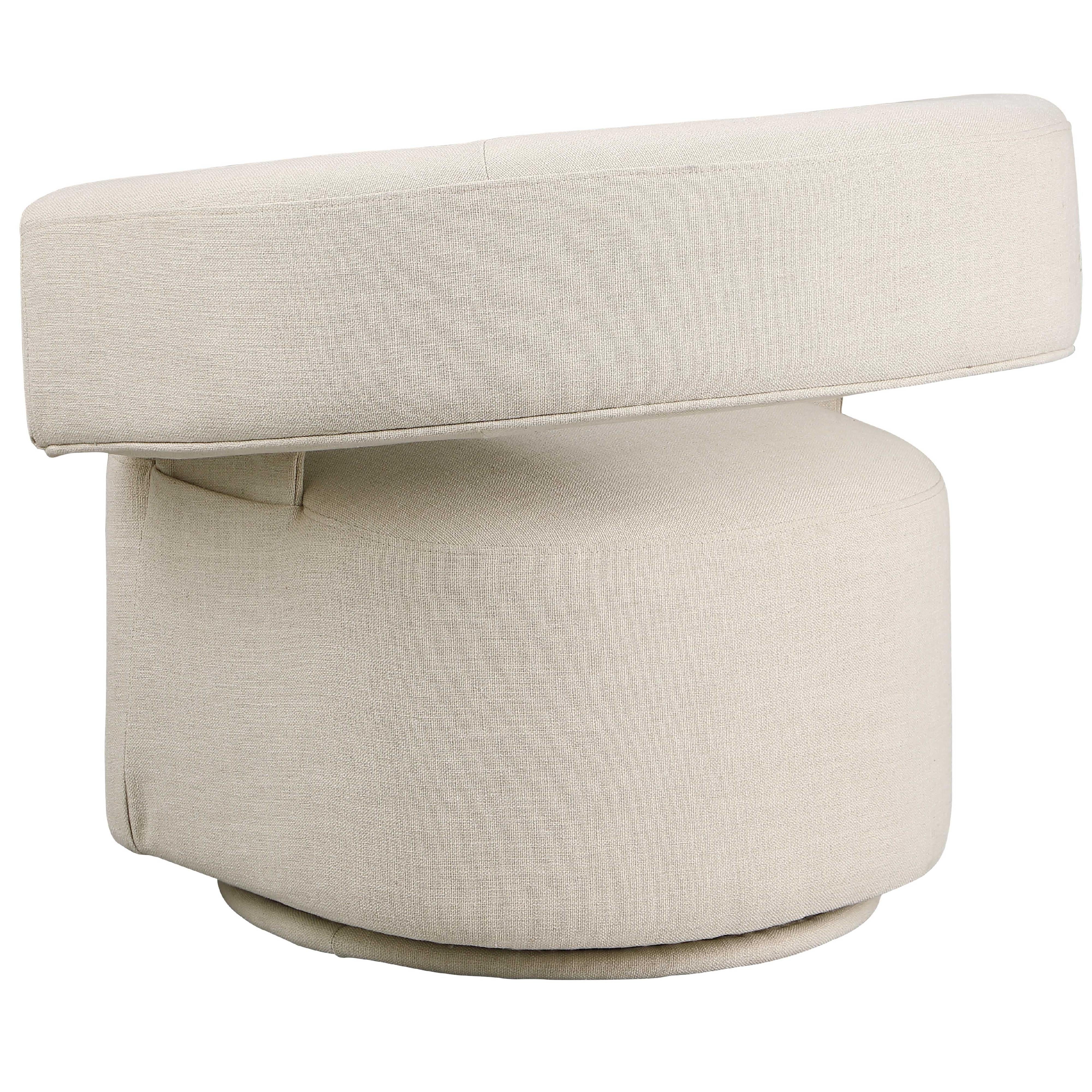 Meridian Niya Beige Linen Textured Fabric Swivel Accent Chair