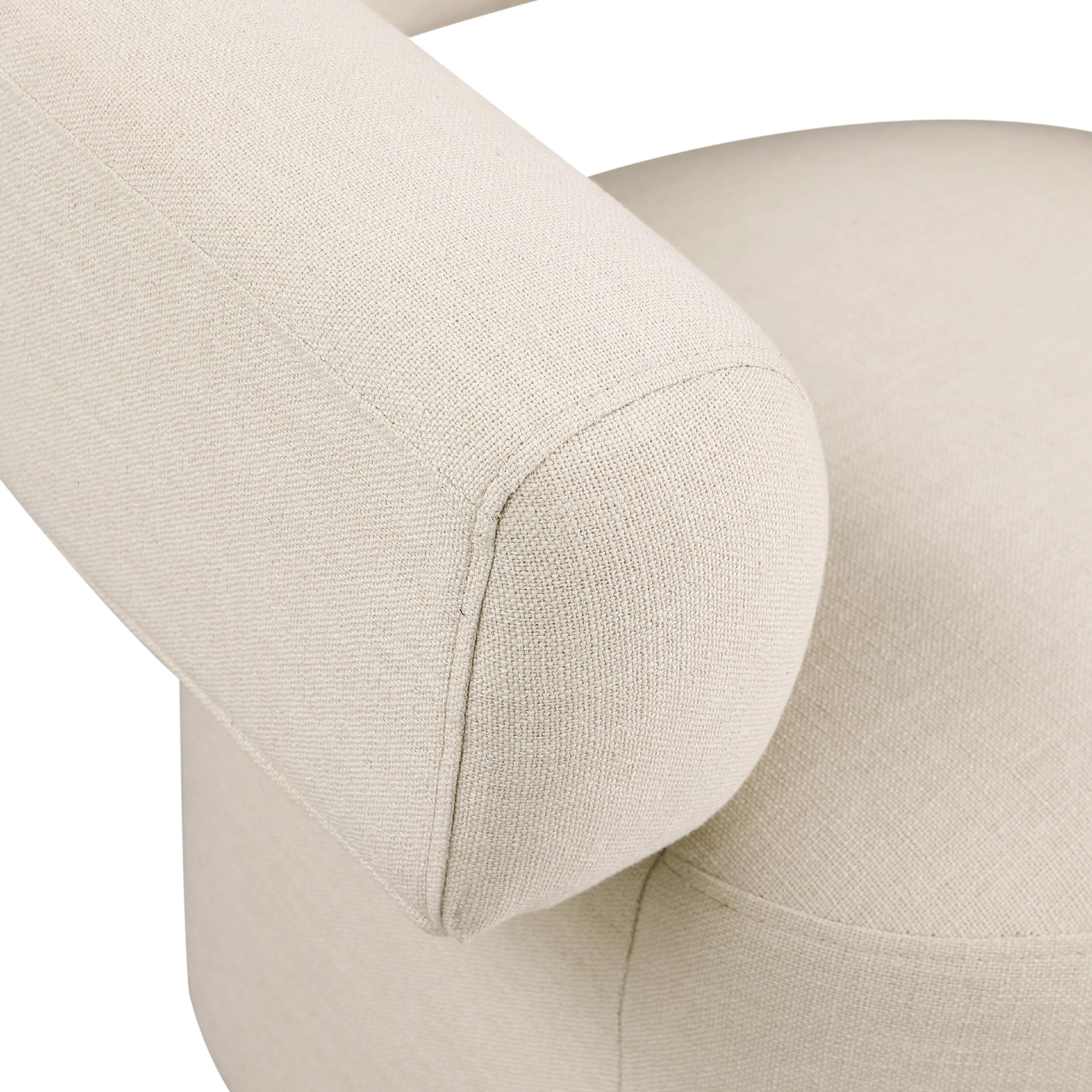Meridian Niya Beige Linen Textured Fabric Swivel Accent Chair