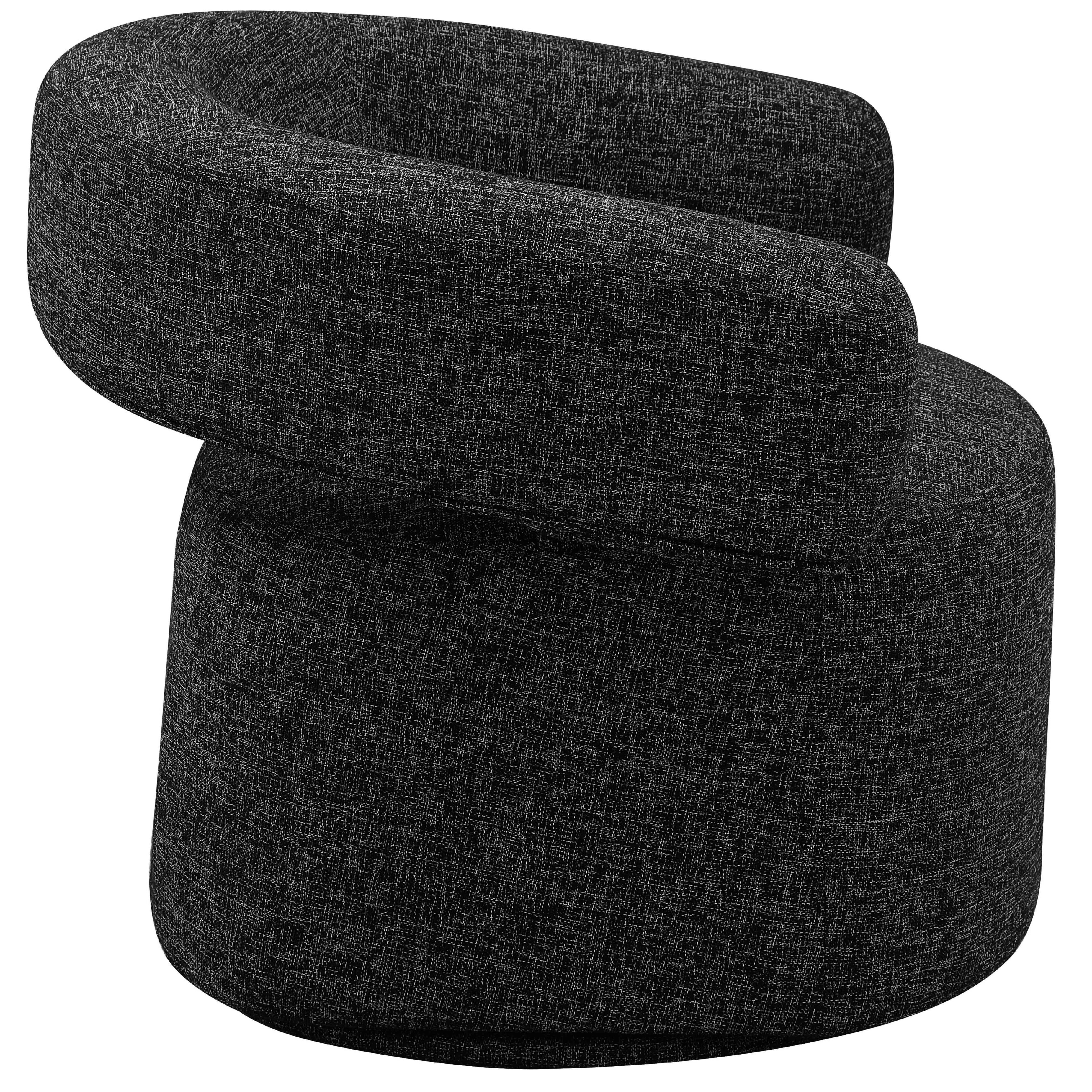 Meridian Niya Black Linen Textured Fabric Swivel Accent Chair