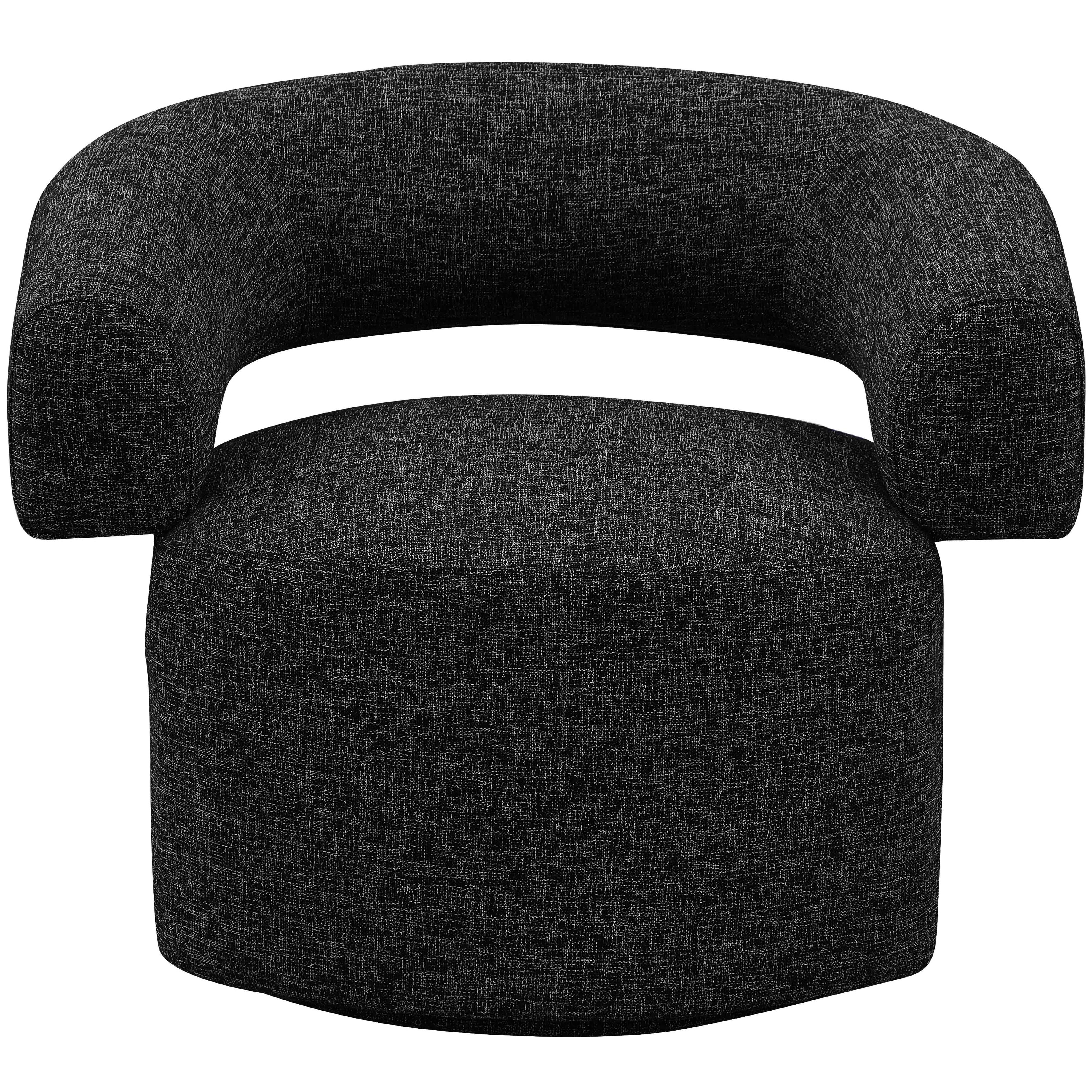Meridian Niya Black Linen Textured Fabric Swivel Accent Chair