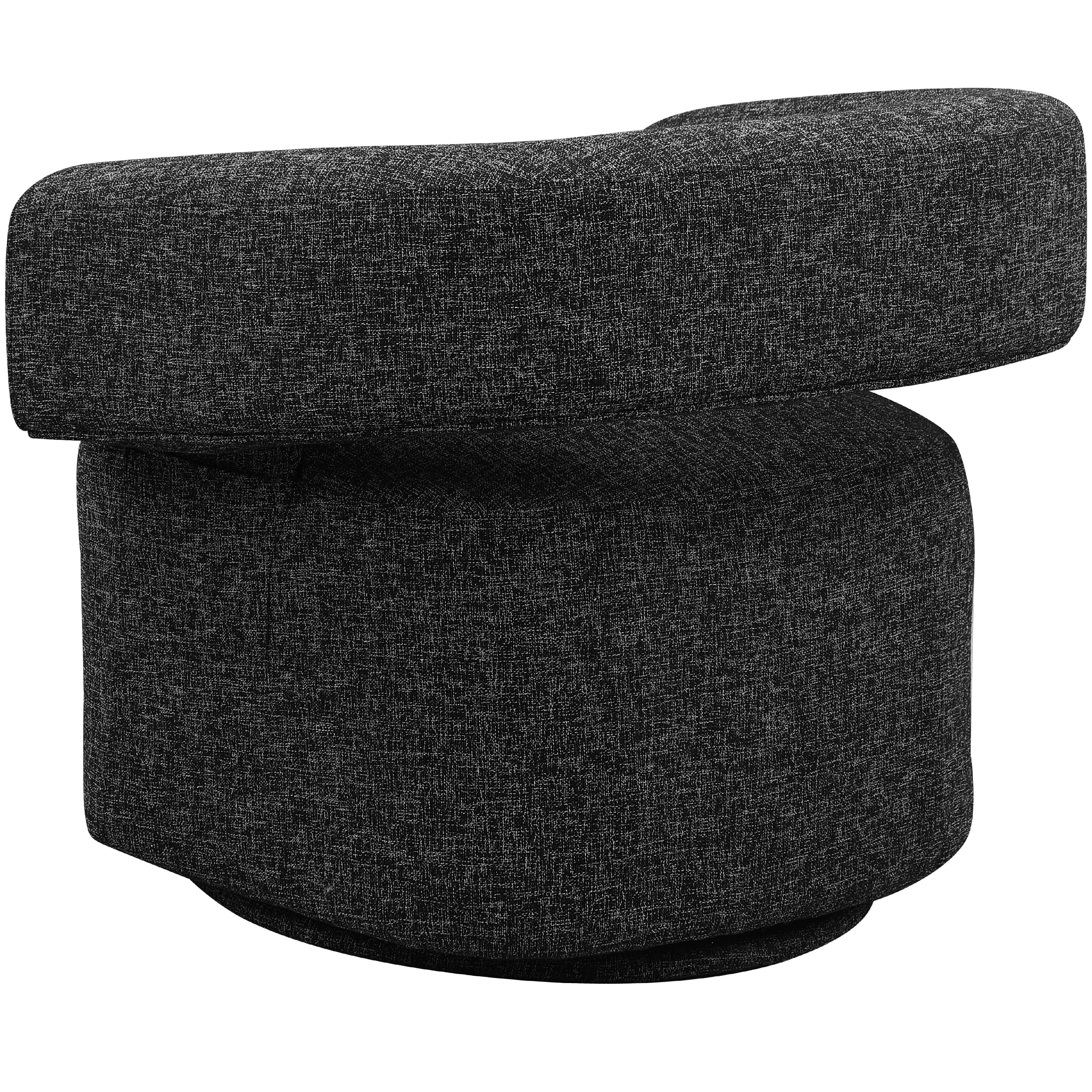 Meridian Niya Black Linen Textured Fabric Swivel Accent Chair