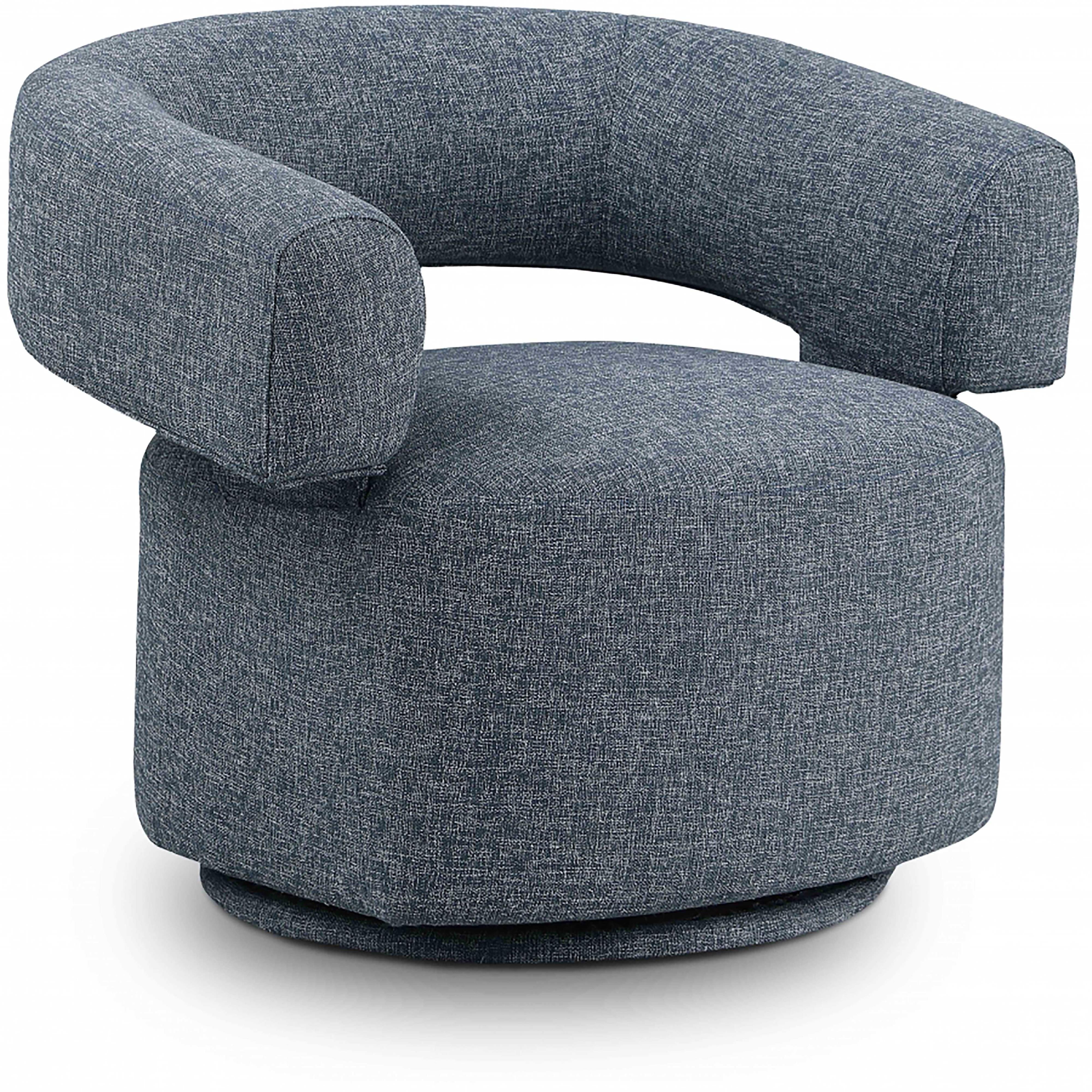 Meridian Niya Blue Linen Textured Fabric Swivel Accent Chair
