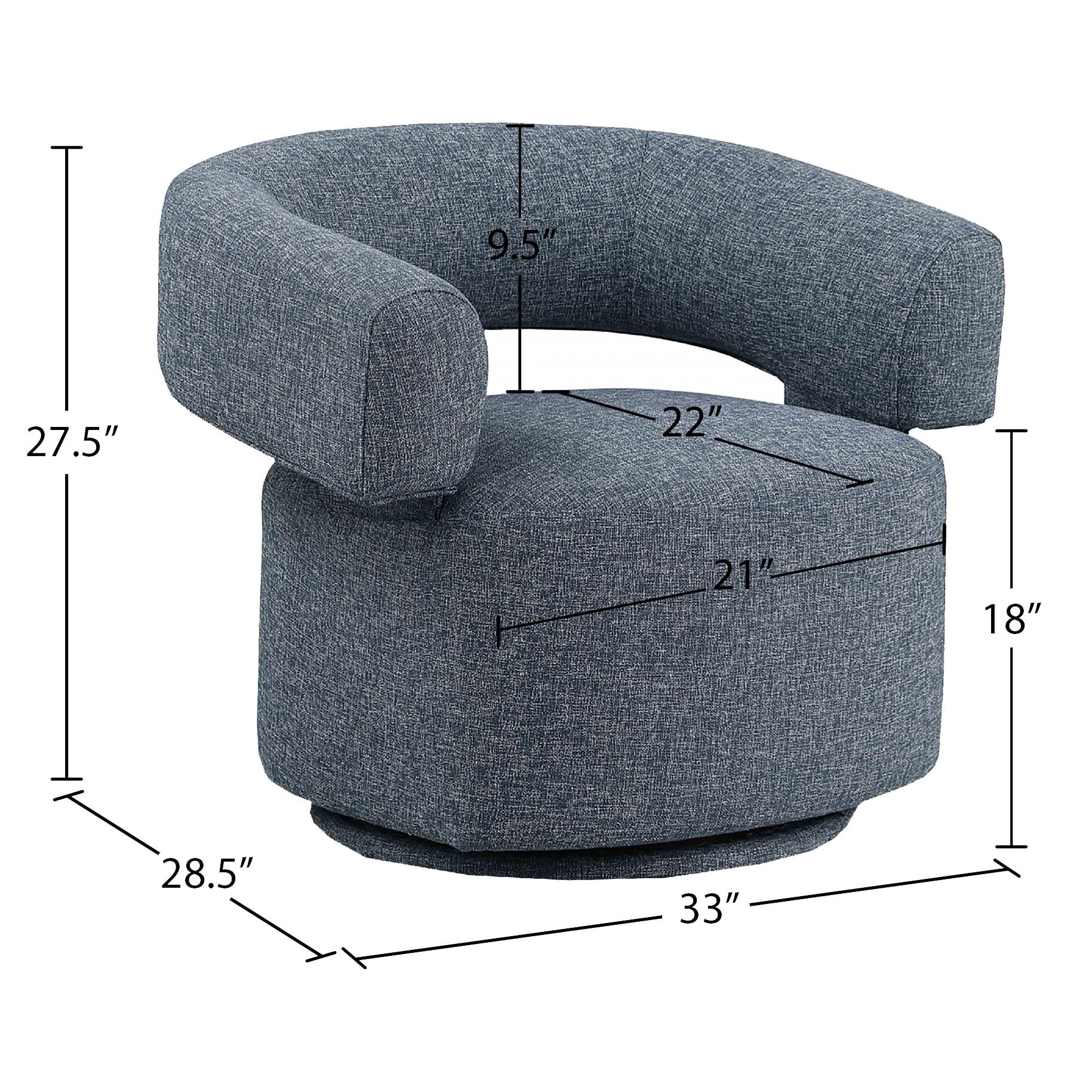 Meridian Niya Blue Linen Textured Fabric Swivel Accent Chair
