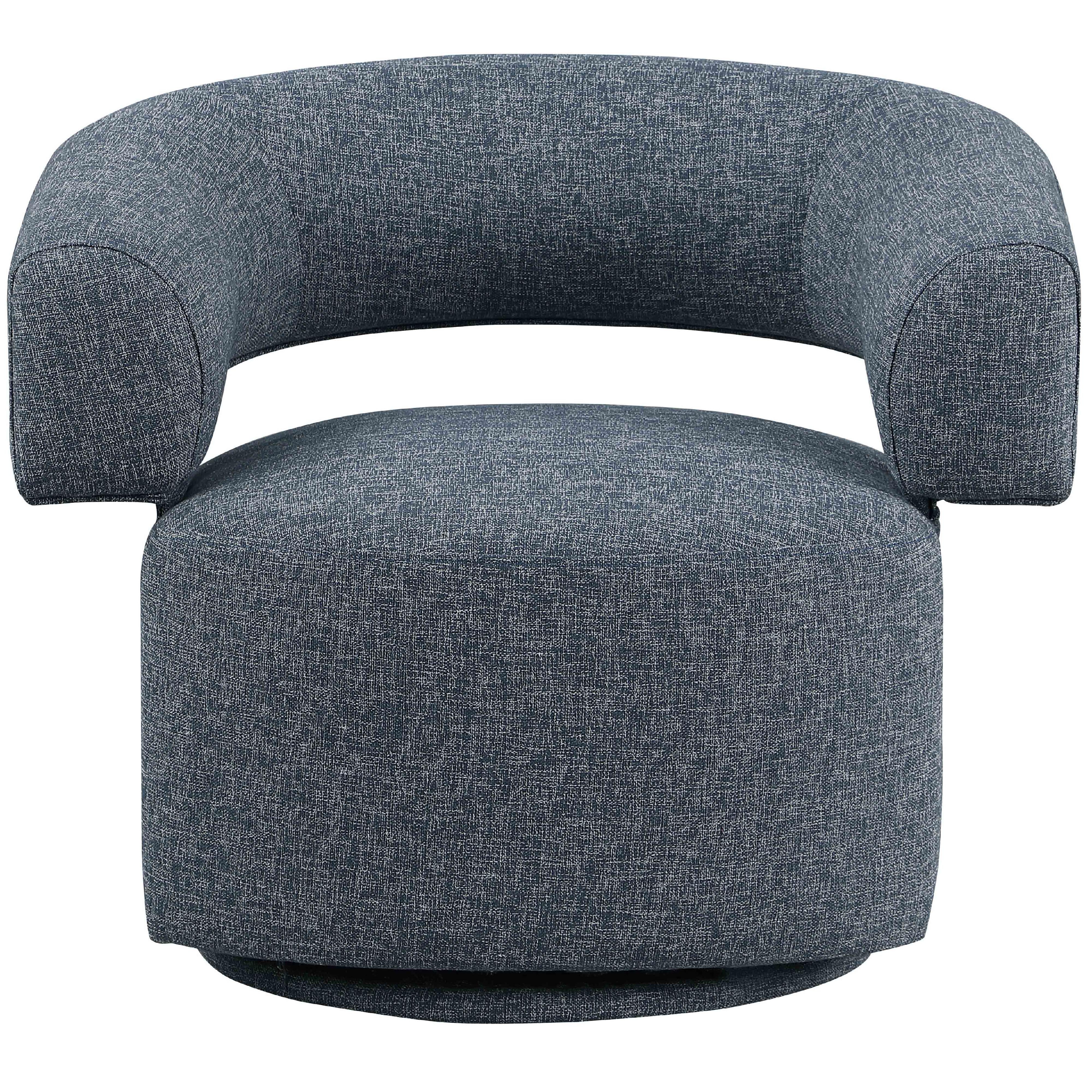 Meridian Niya Blue Linen Textured Fabric Swivel Accent Chair