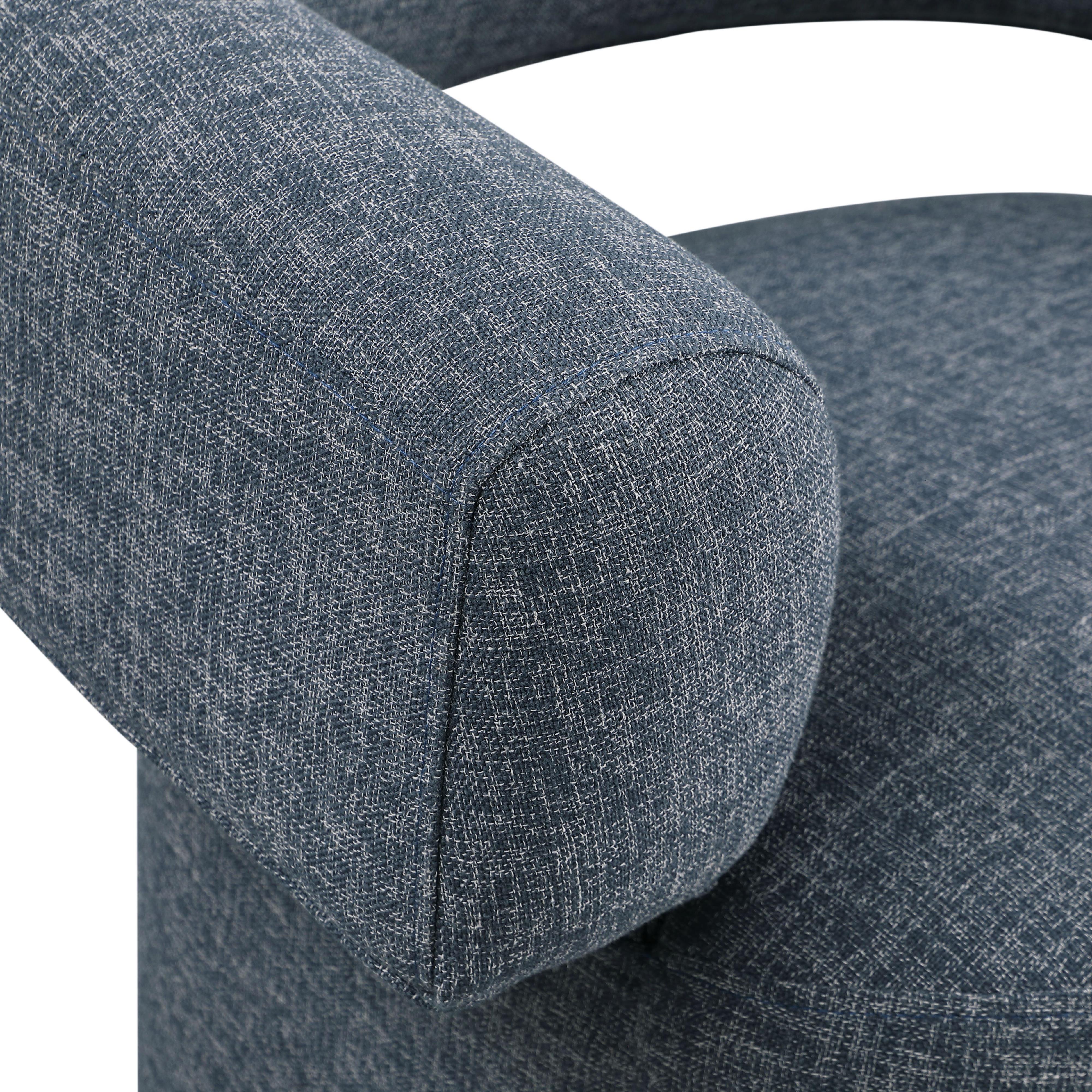 Meridian Niya Blue Linen Textured Fabric Swivel Accent Chair