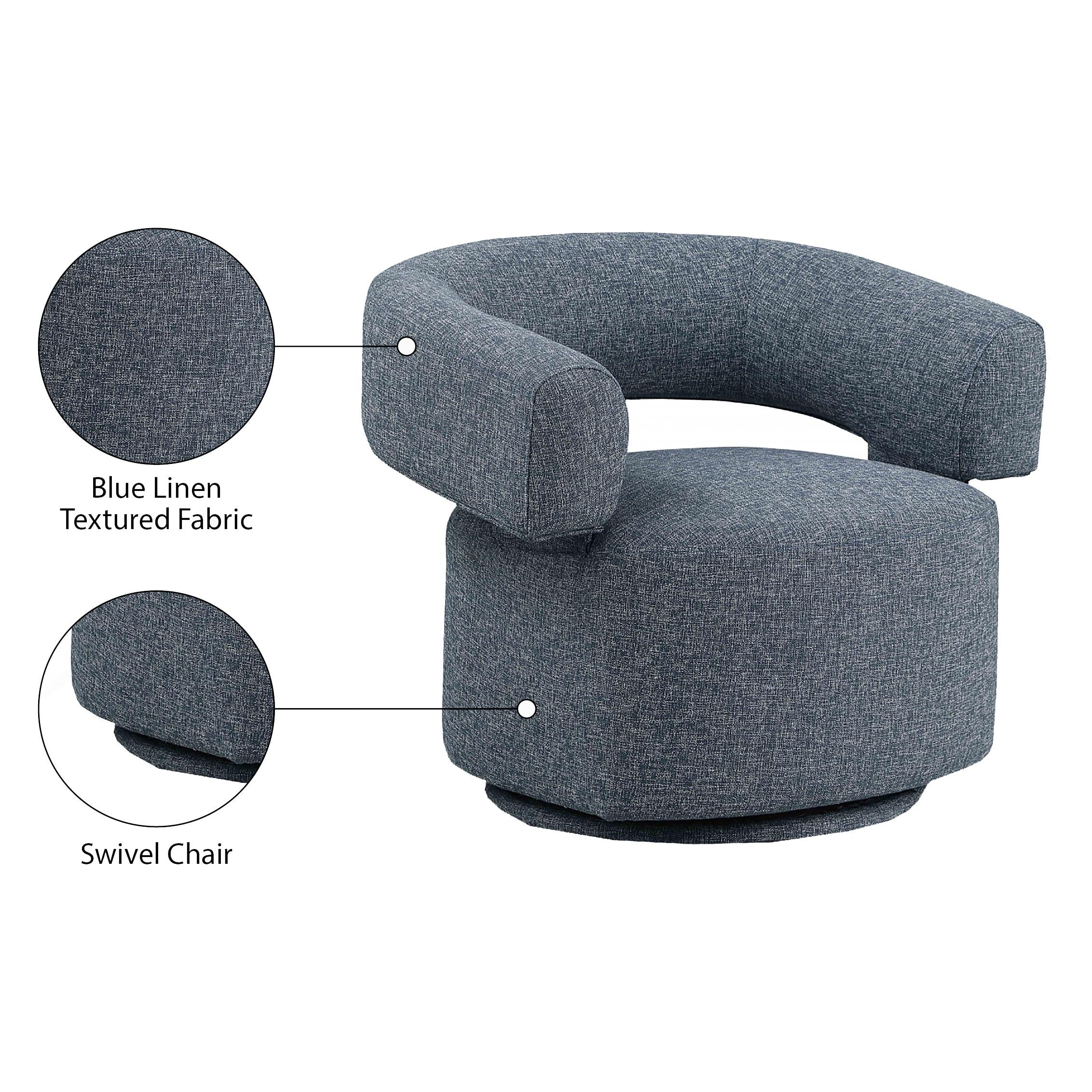 Meridian Niya Blue Linen Textured Fabric Swivel Accent Chair